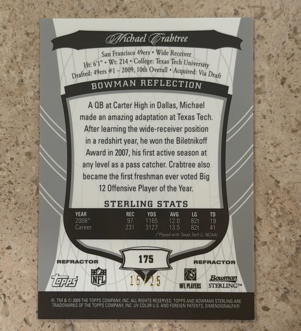 2009 Bowman Sterling Michael Crabtree RC Auto Relic Refractor /25 #175 49ers