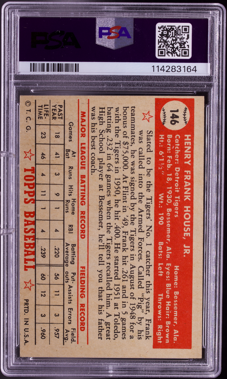 1952 Topps Frank House PSA 8 (OC) NM-MT Vintage Baseball Card #146