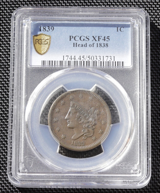 1839 N-2 Large Cent PCGS XF45 Head of 1838 Early US Type of 1838 Copper Coin