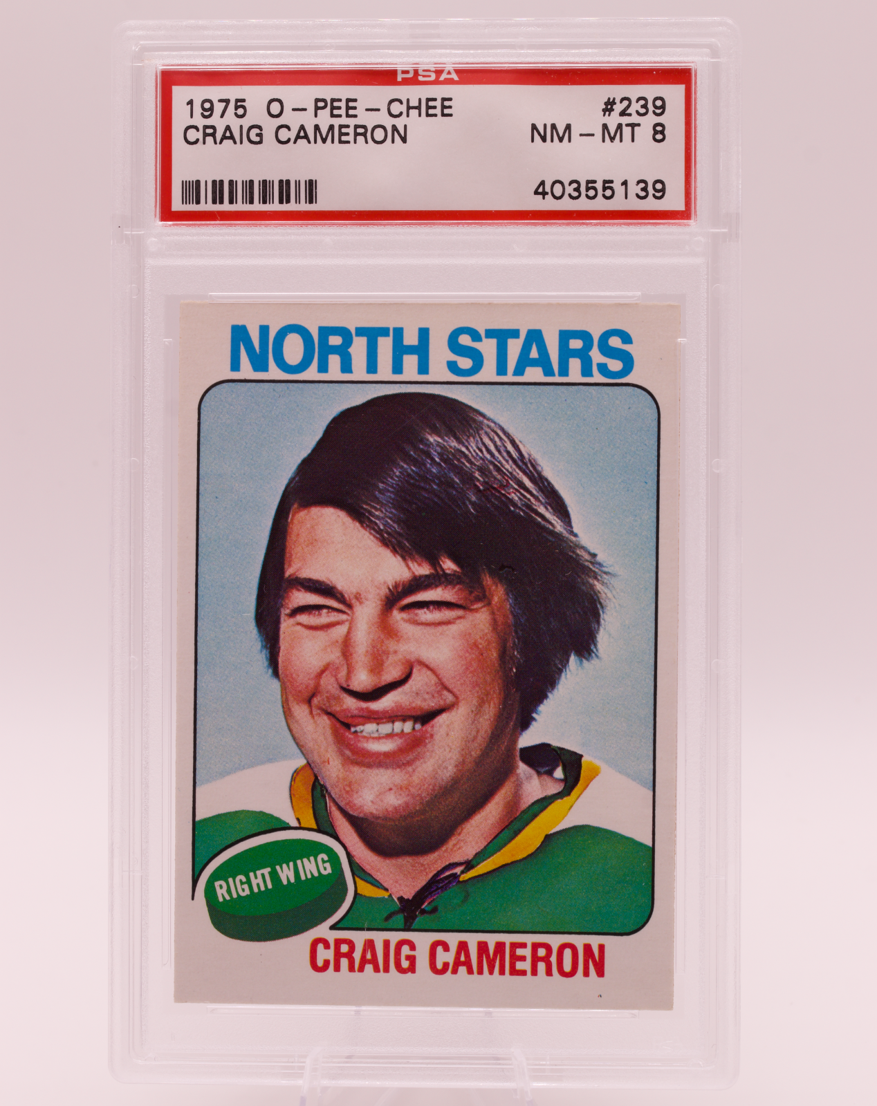1975 O-Pee-Chee #239 Craig Cameron PSA 8 NM-MT Minnesota North Stars Hockey OPC
