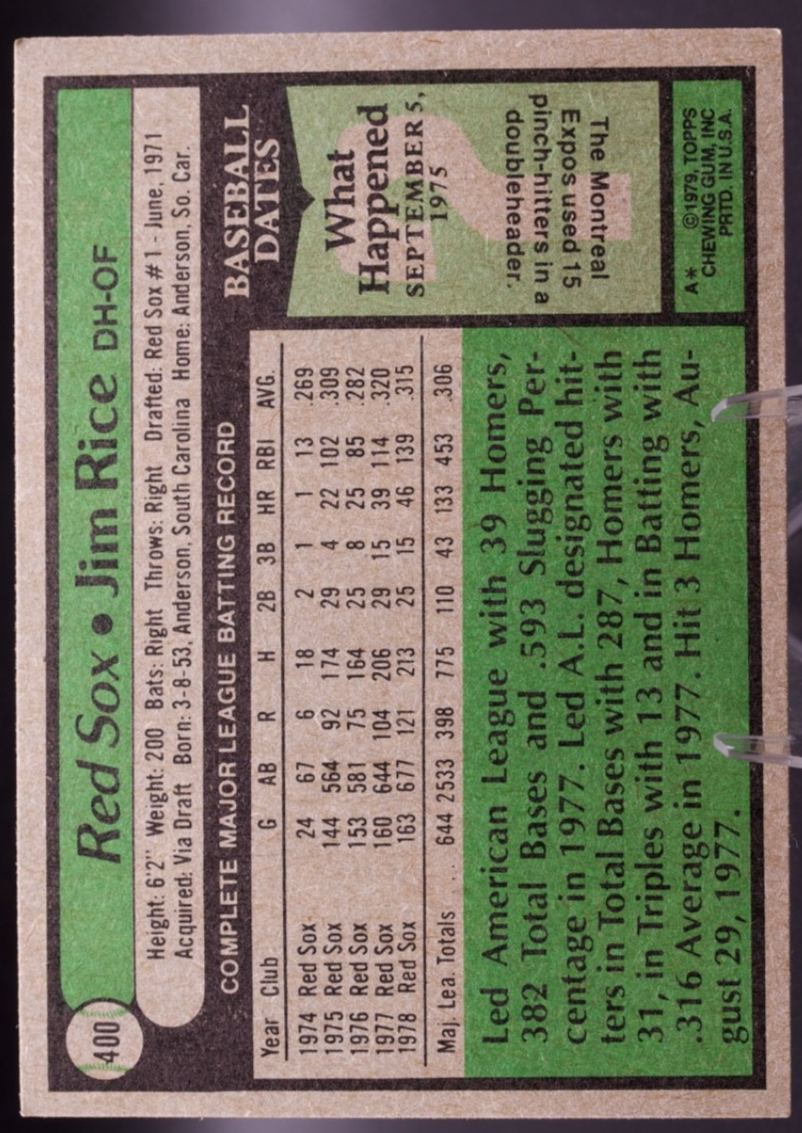 1979 Topps #400 Jim Rice Boston Red Sox All-Star DH-OF Vintage Card HOF