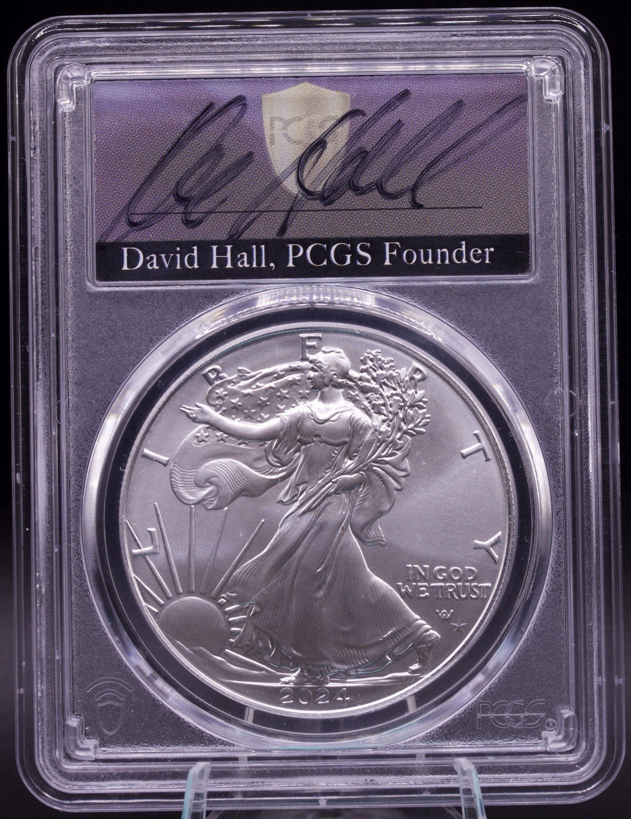 PCGS Founder David Hall Signed 2024 Silver Eagle Star Privy Philadelphia MS70