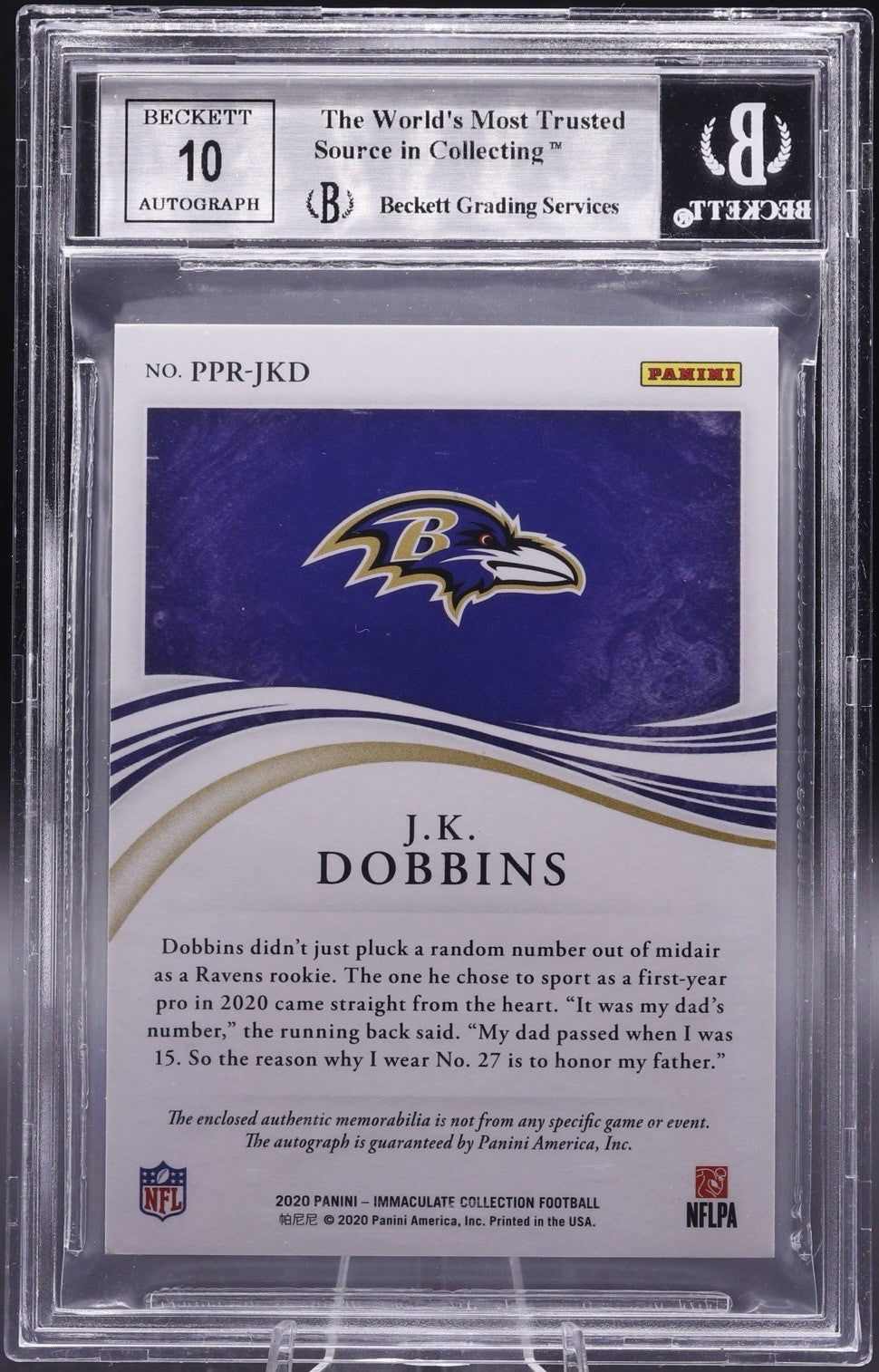 2020 Immaculate Prem RPA J.K.  Dobbins Ravens  /99 BGS  8.5 Auto  10  #9