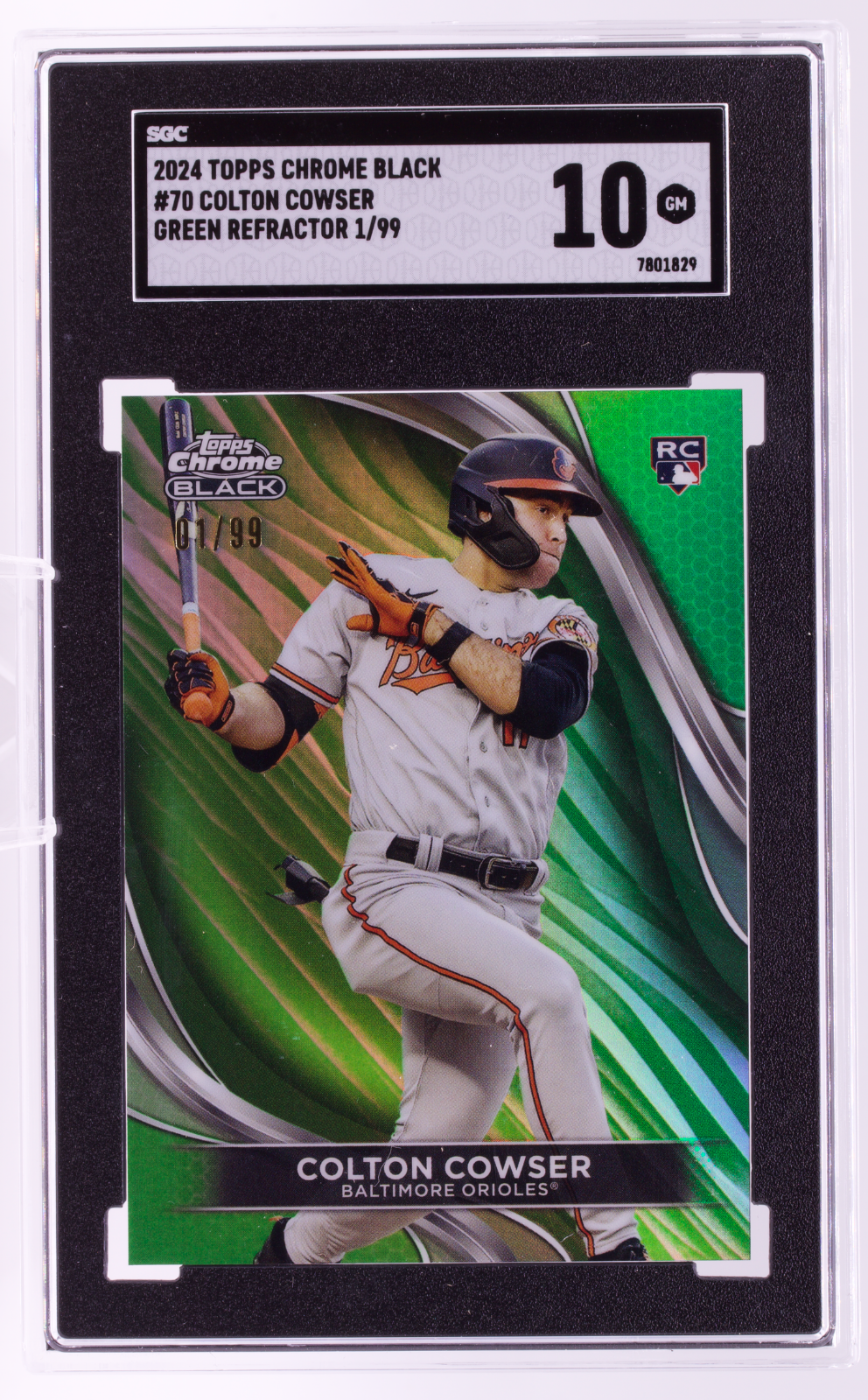 2024 Topps Chrome Black Colton Cowser RC Green Refractor 1/99 SGC 10