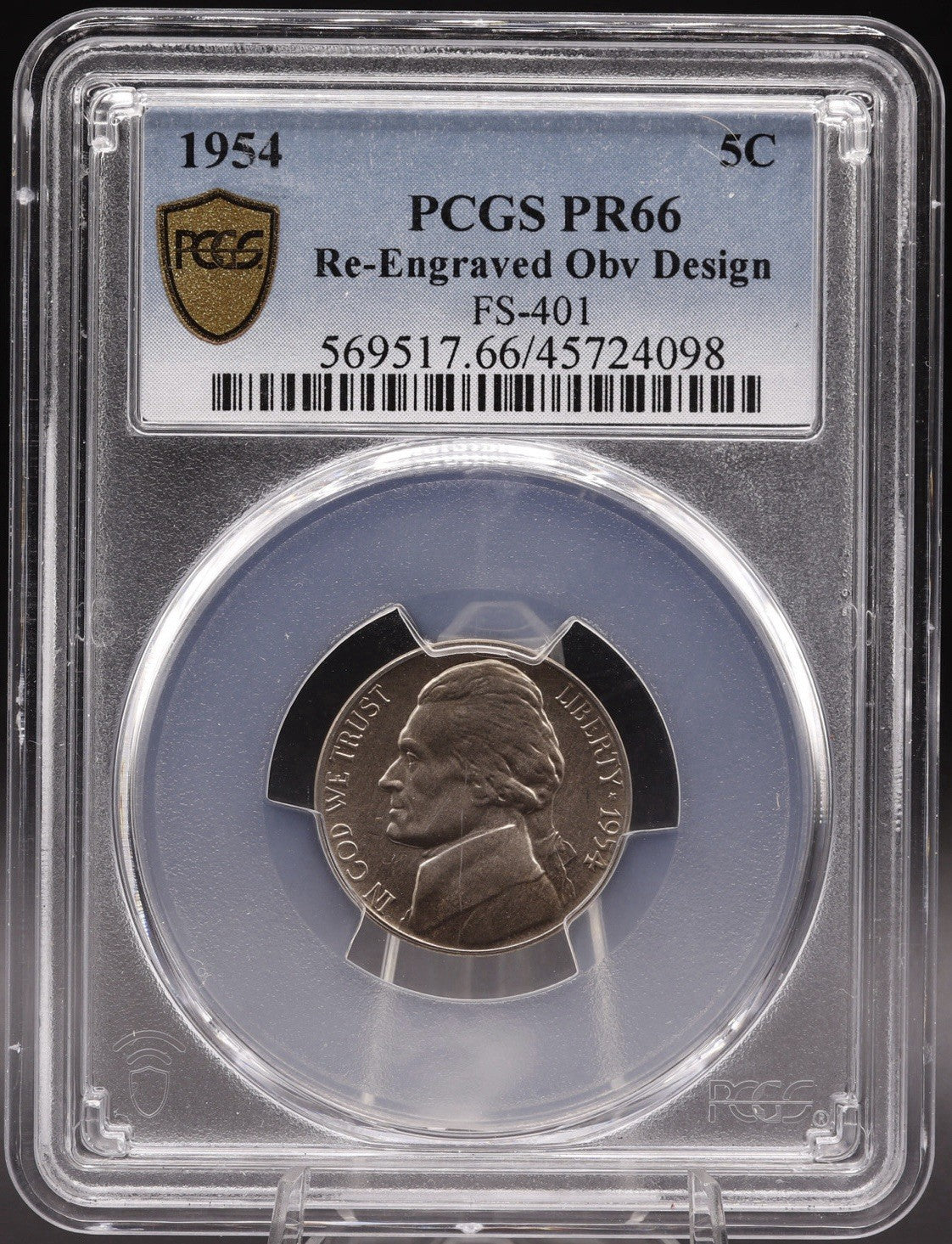 1954 5C Jefferson Nickel Re-Engraved Obverse Design, PR66 PCGS