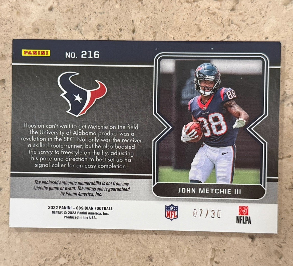 2022 Panini Obsidian John Metchie III RPA RC Patch Auto /30 #216 Texans