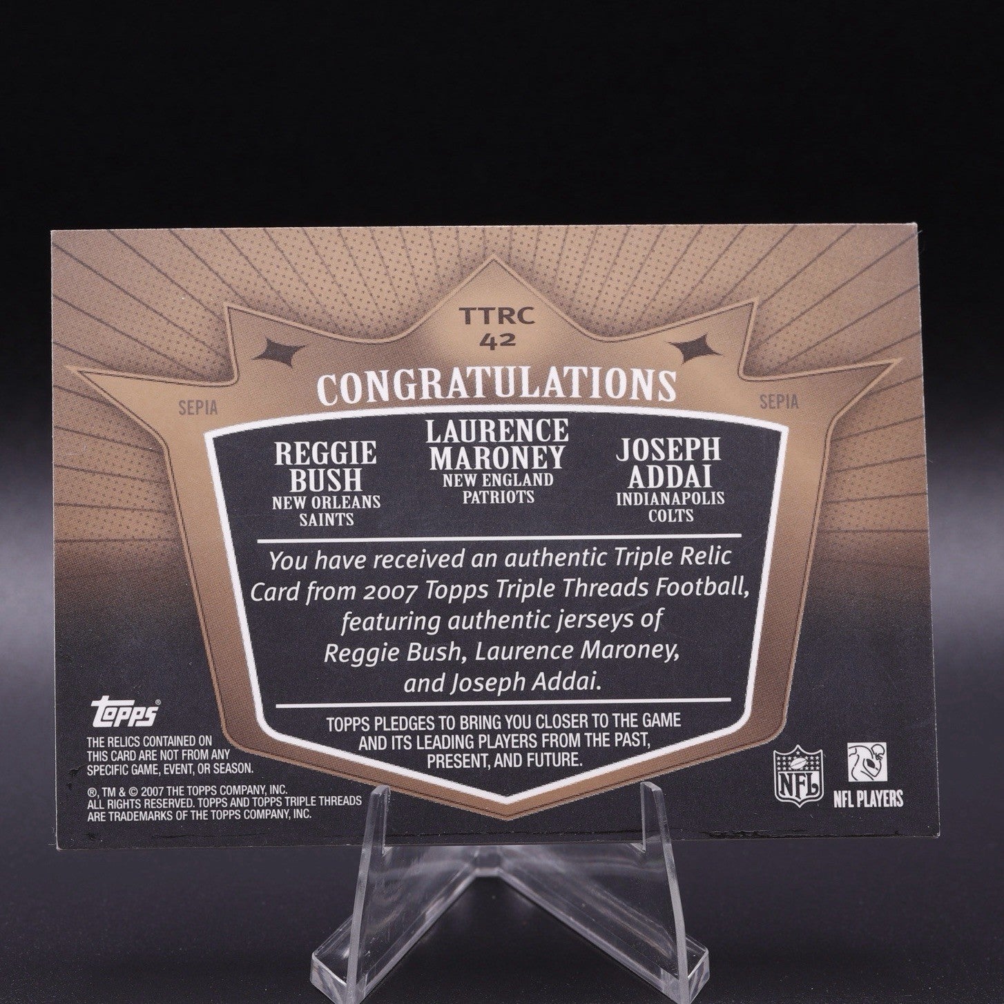 2007 Topps Triple Threads Bush/Maroney/Addai Sepia /27 • Triple Jersey Relic NFL