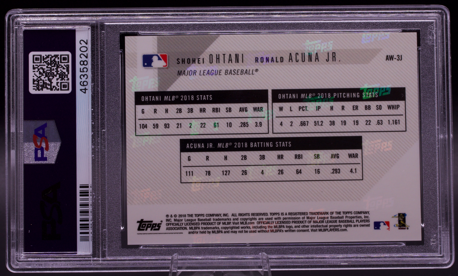 2018 Topps Now Shohei Ohtani Ronald Acuna Jr Rookie RC AW-3J PSA 10 GEM MINT