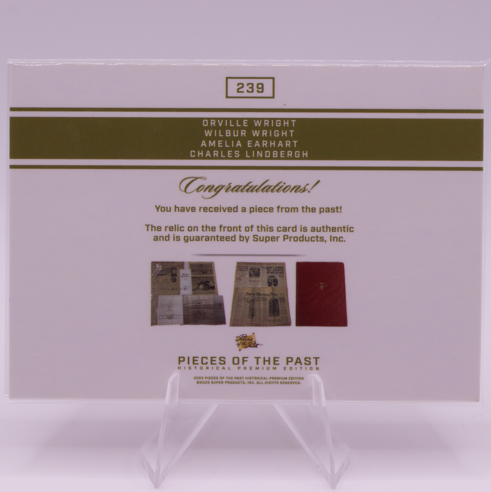 Wright Brothers Earhart Lindbergh Quad Relic /45 Pieces of the Past #239 Card