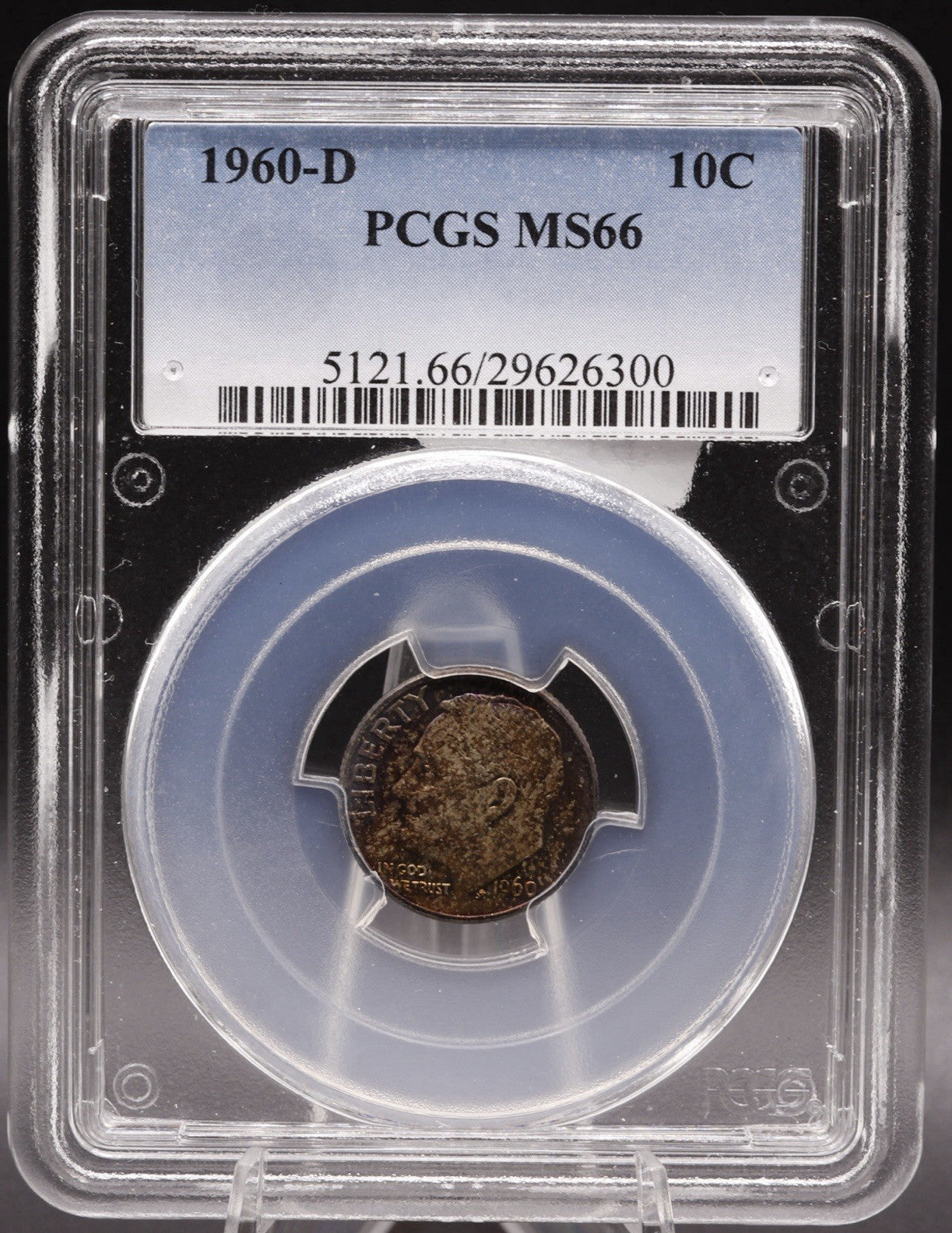 1960-D Roosevelt Dime PCGS MS66 • Full Rainbow Toning • Toned 10C Coin