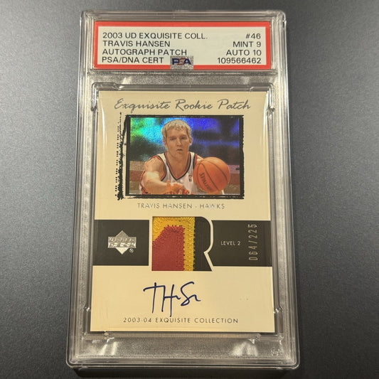2003 Exquisite Travis Hansen RPA /225 • PSA 9 Auto 10 • 3-Clr Patch RC Rookie