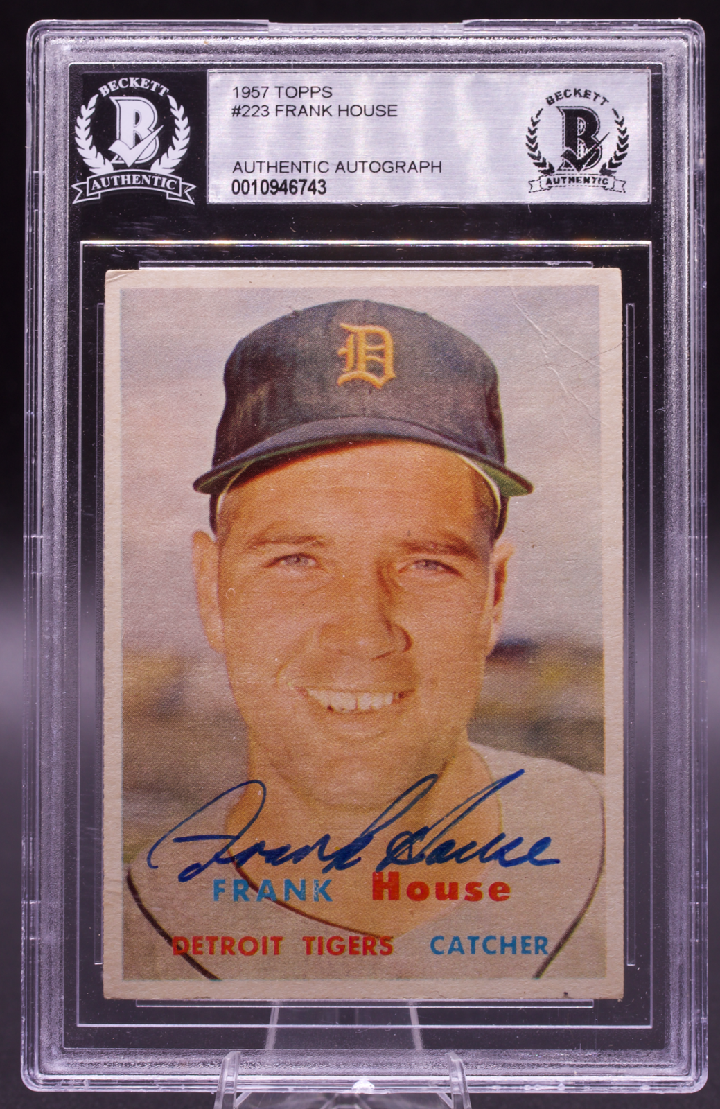 1957 Topps Frank House #223 Beckett Authentic Auto Signed Detroit Tigers Catcher