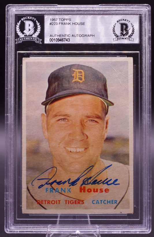 1957 Topps Frank House #223 Beckett Authentic Auto Signed Detroit Tigers Catcher