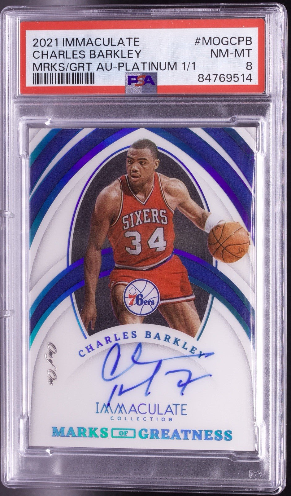 Charles Barkley Auto 1/1 2021-22 Immaculate Marks of Greatness Platinum PSA 8