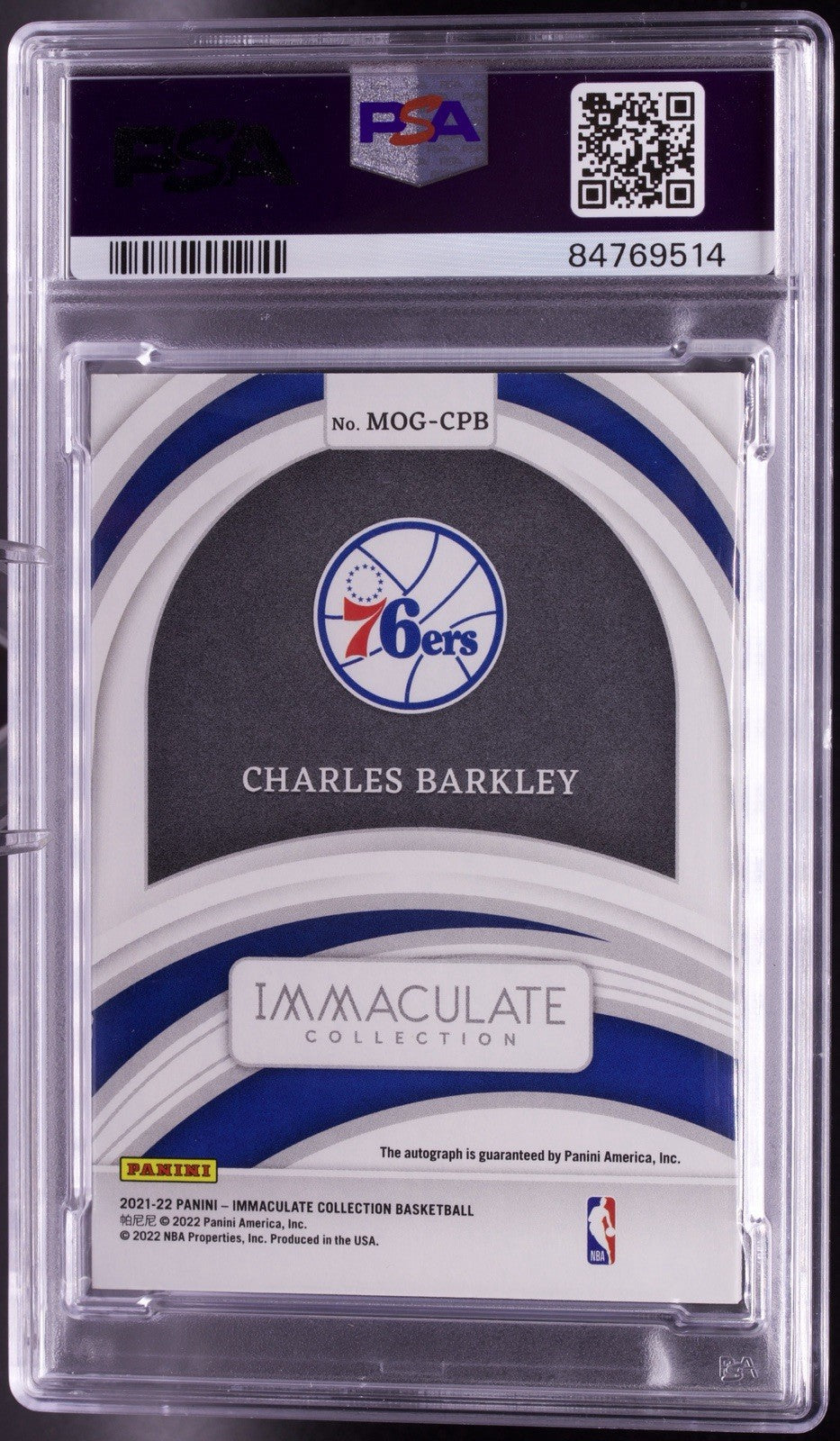 Charles Barkley Auto 1/1 2021-22 Immaculate Marks of Greatness Platinum PSA 8