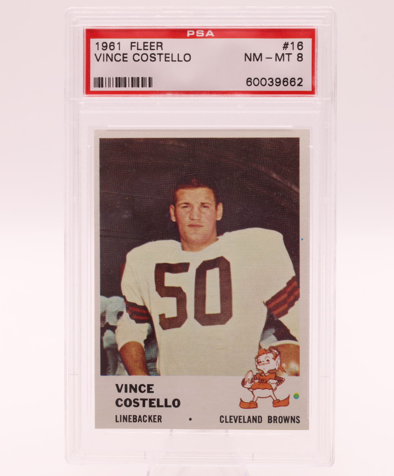 1961 Fleer #16 Vince Costello PSA 8 NM-MT Cleveland Browns Linebacker Ohio U