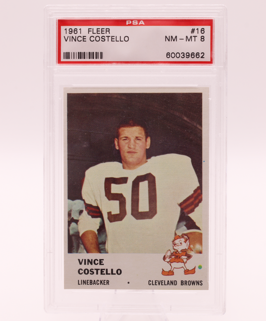 1961 Fleer #16 Vince Costello PSA 8 NM-MT Cleveland Browns Linebacker Ohio U
