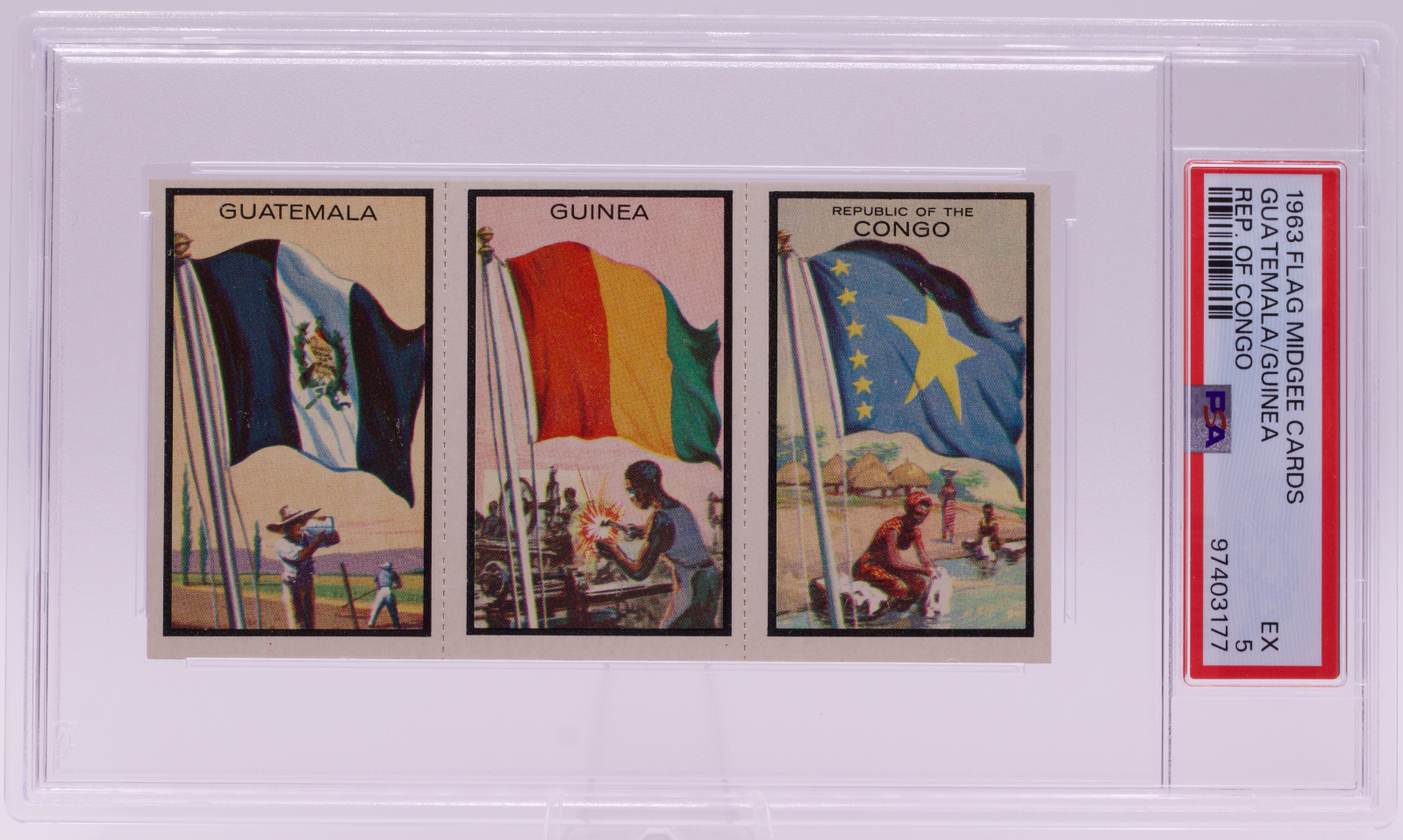 1963 Flag Midgee Cards Guatemala Guinea Republic of Congo PSA EX 5 Strip