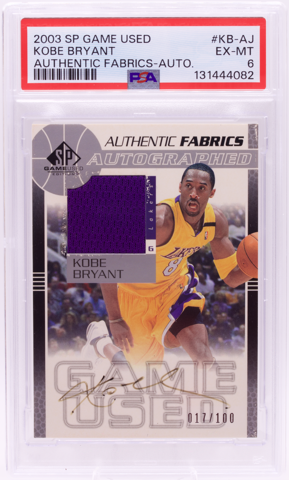 2003 SP Game Used Kobe Bryant Authentic Fabrics Patch Auto /100 PSA 6