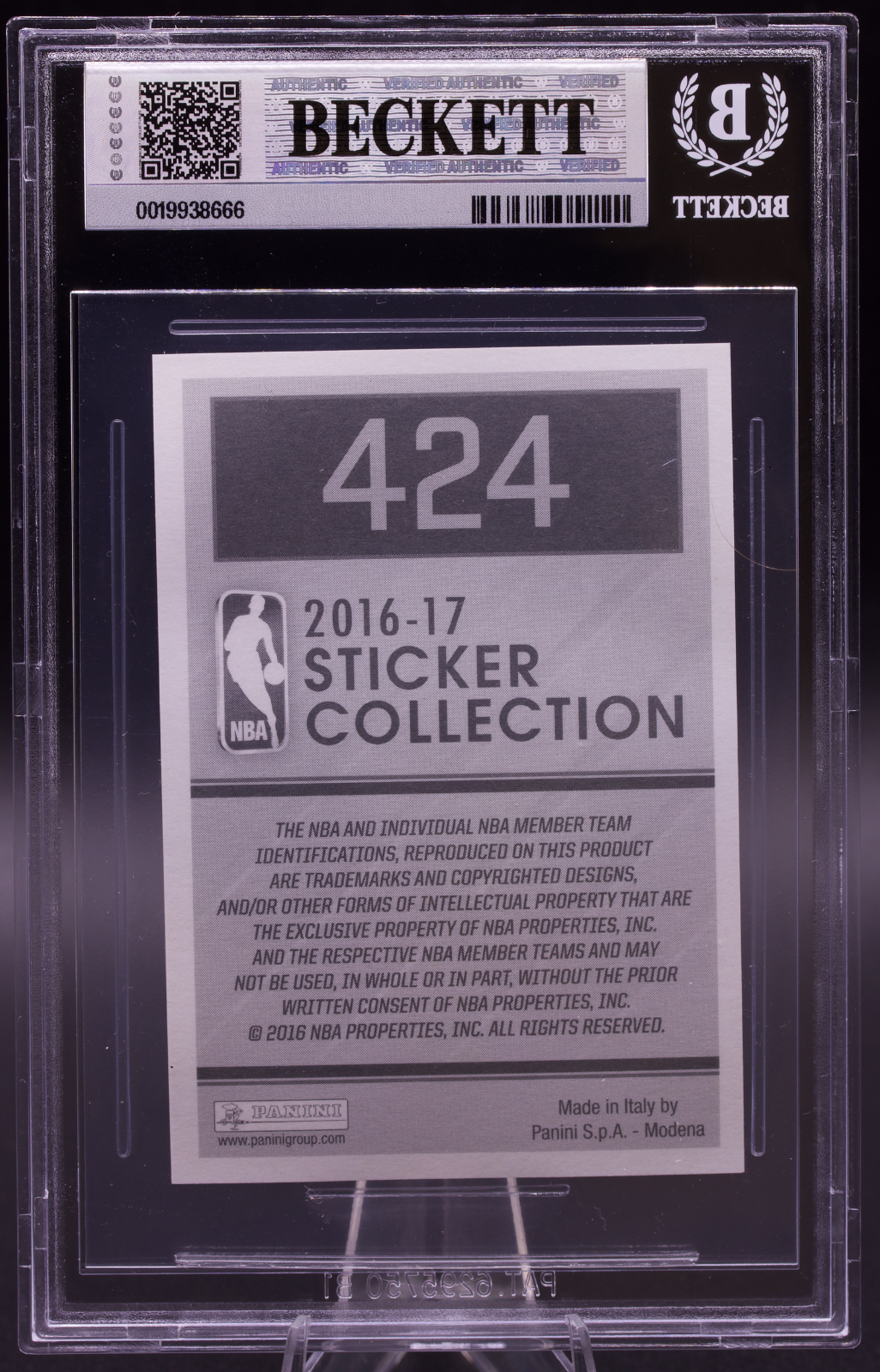 2016-17 Panini European Sticker LeBron James #424 Finals MVP Foil Beckett 9 Mint