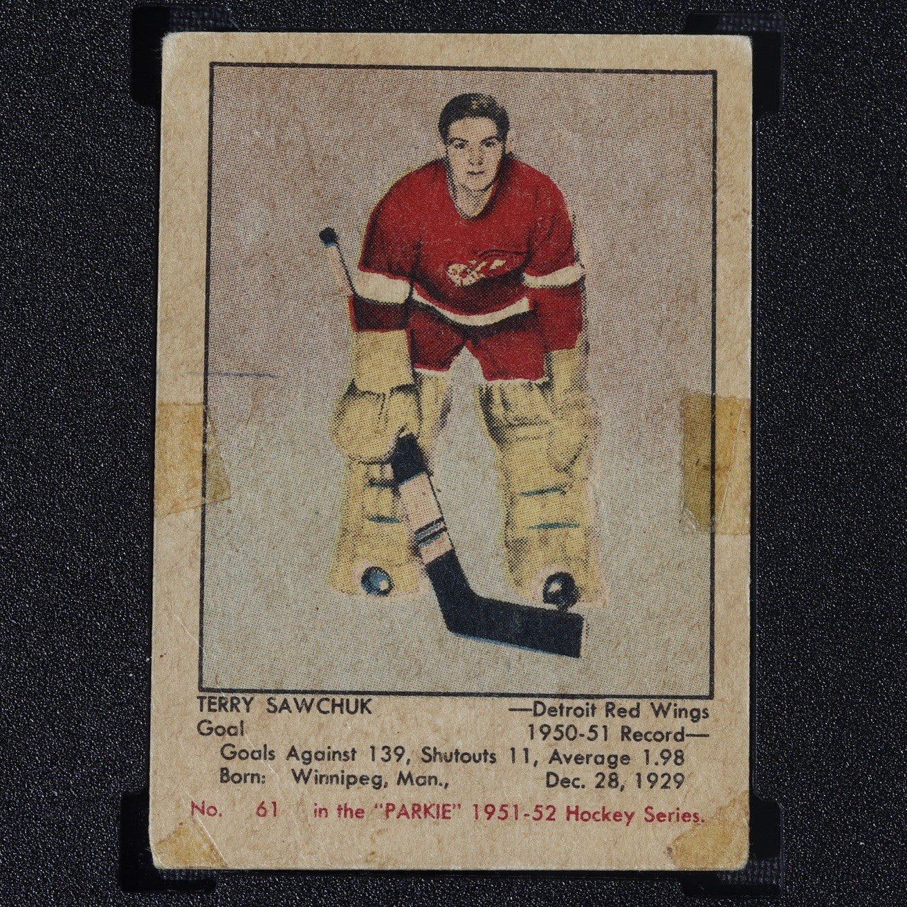 1951-52 Parkhurst #61 Terry Sawchuk SGC 1 PR • Detroit Red Wings HOF Goalie