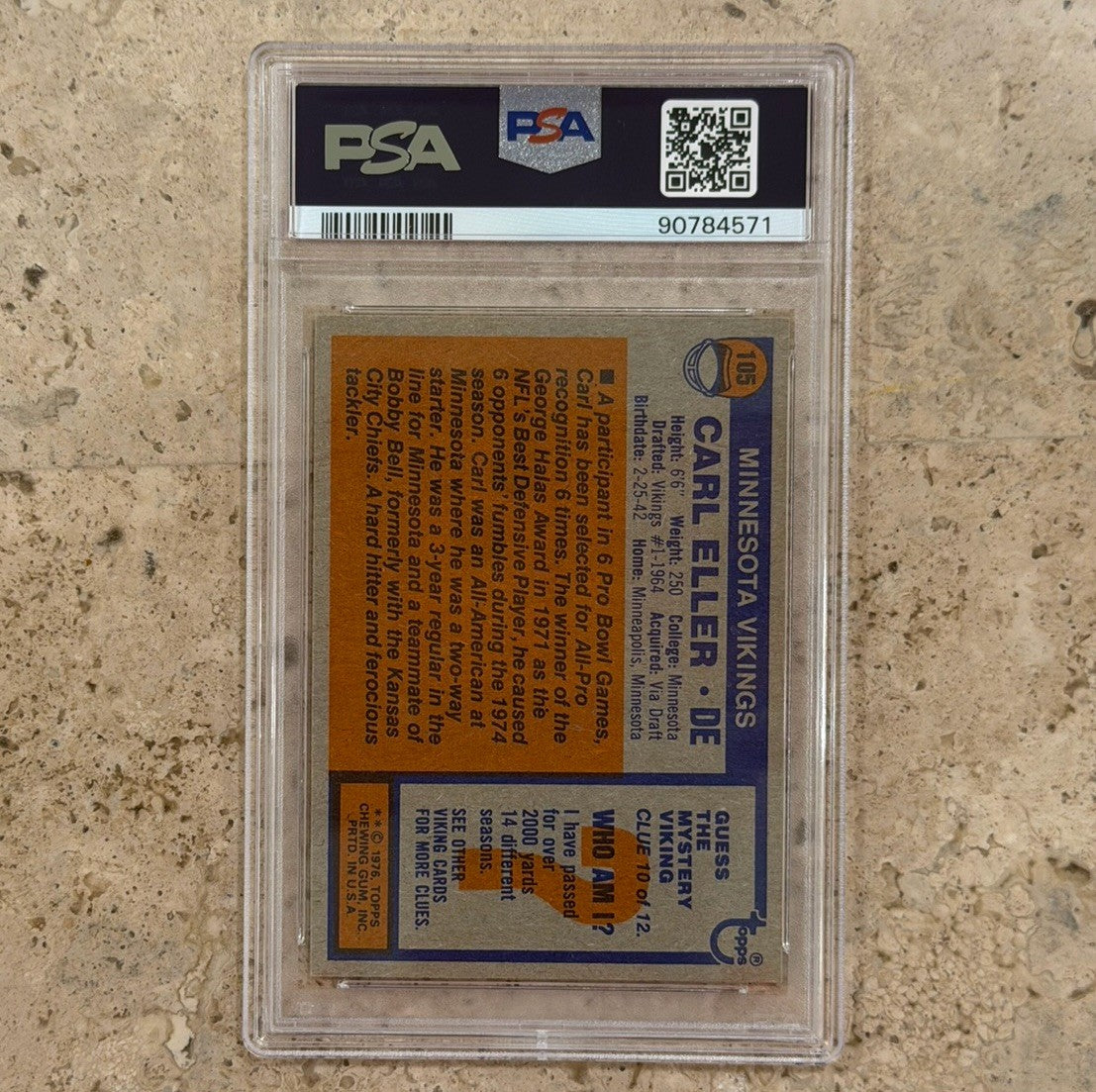 1976 Topps #105 Carl Eller PSA 8 NM-MT Minnesota Vikings HOF Vintage Football