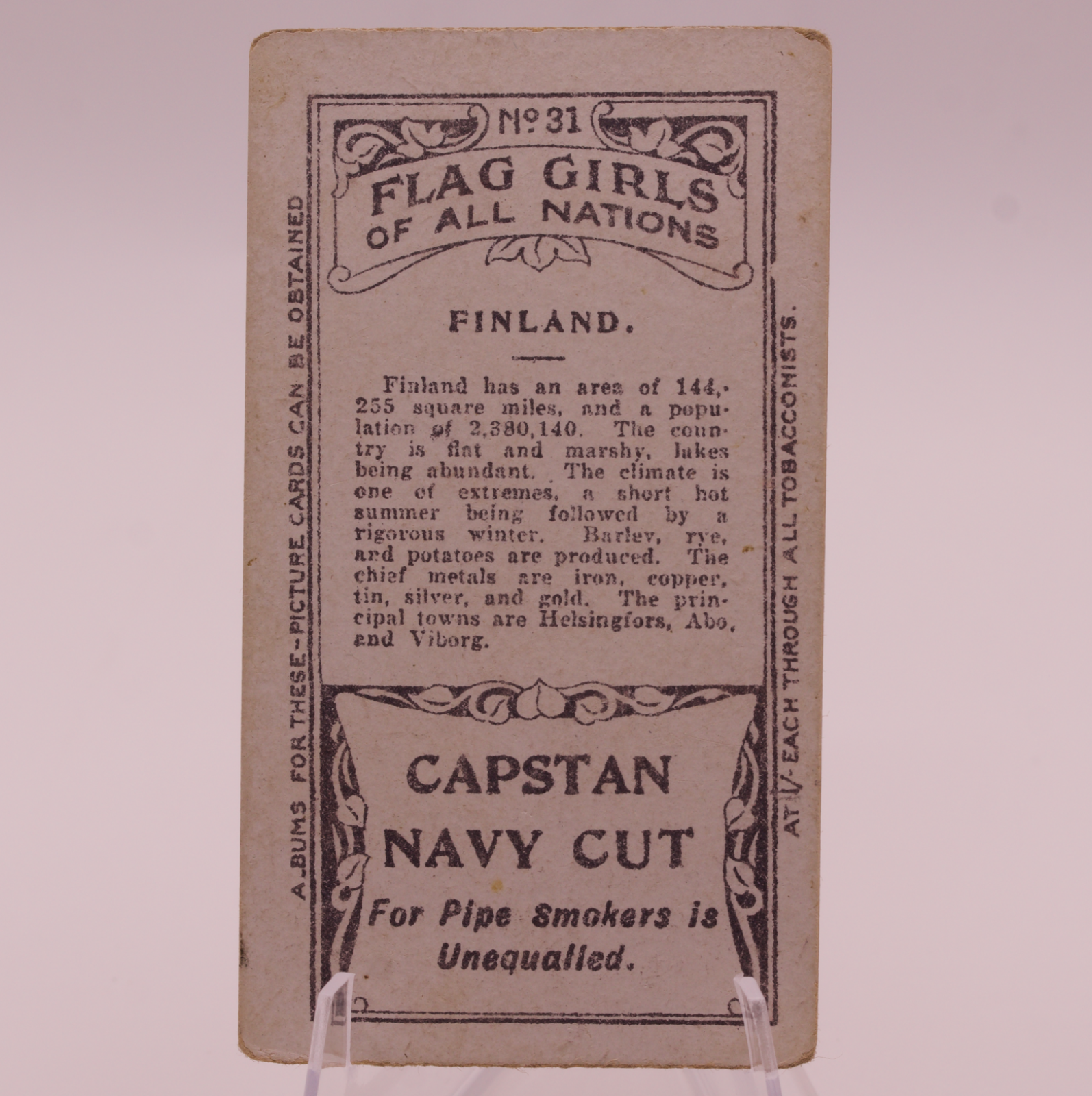 1908 Wills Flag Girls of All Nations #31 FINLAND Capstan Navy Cut Tobacco Card