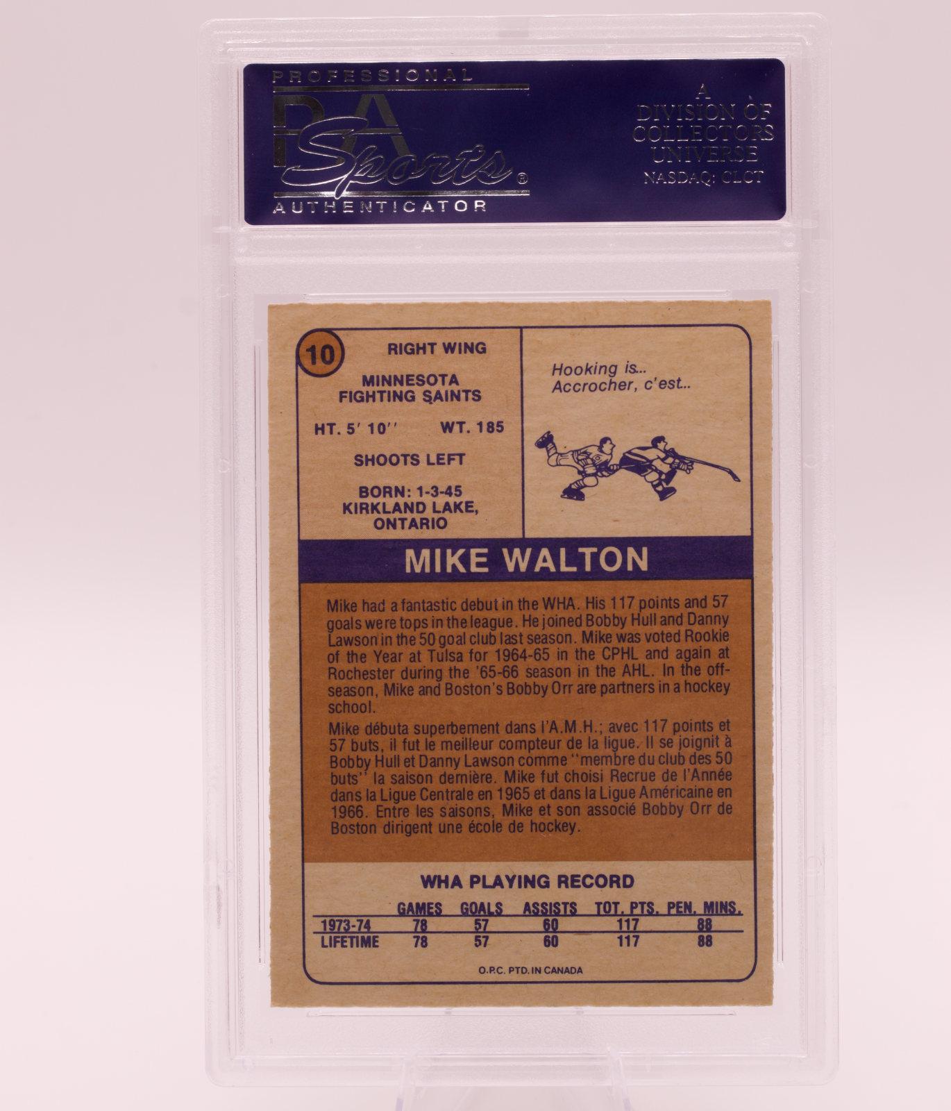 1974 O-Pee-Chee WHA #10 Mike Walton PSA 8 NM-MT Minnesota Fighting Saints