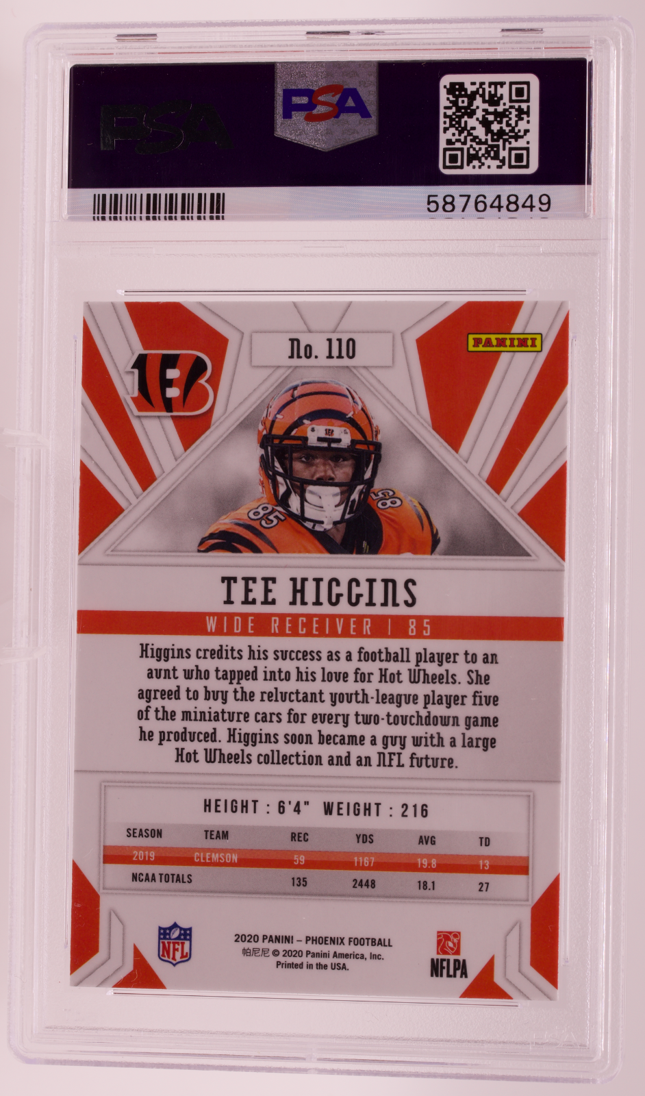 2020 Panini Phoenix #110 Tee Higgins Rookie RC PSA 10 GEM MT Cincinnati Bengals