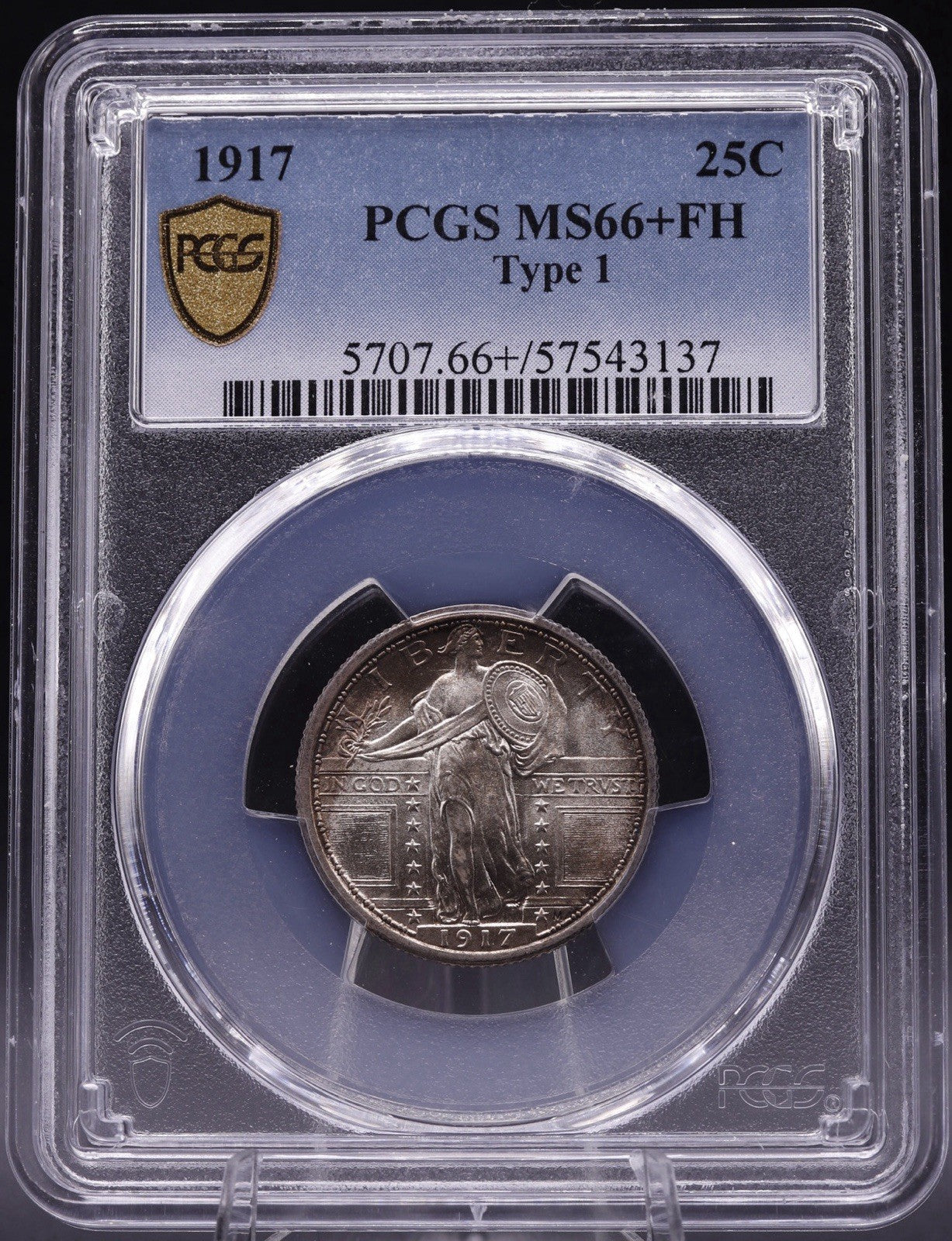 1917 Type 1 Standing Liberty Quarter PCGS MS66+ FH Light Golden Toned