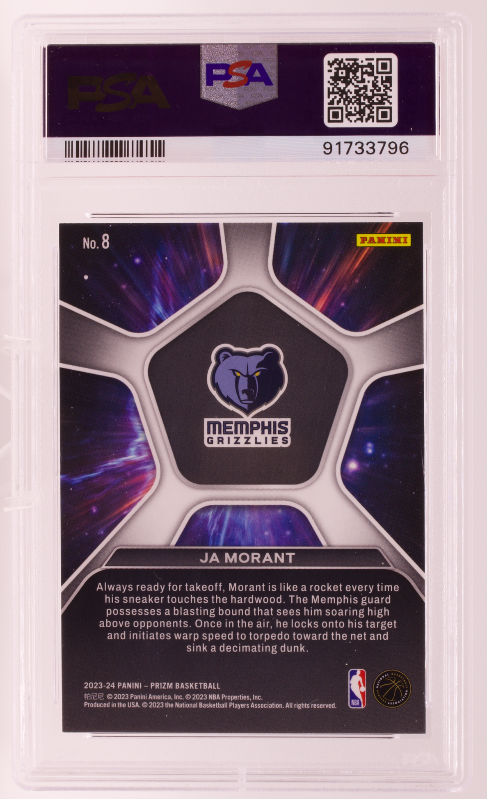 2023-24 Panini Prizm Ja Morant #8 Deep Space PSA 9 OC Memphis Grizzlies Insert