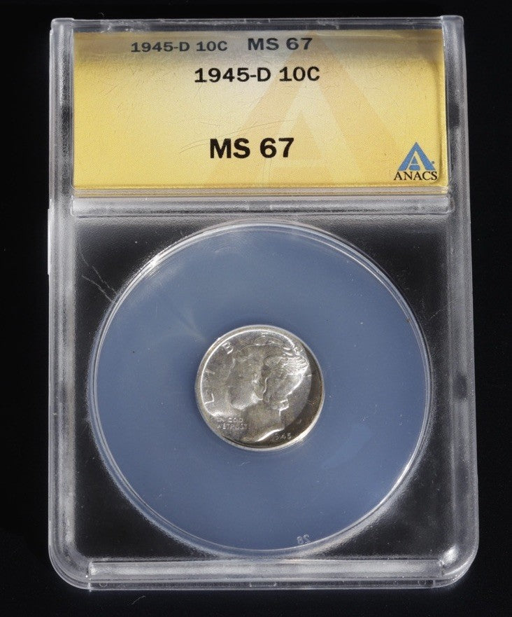 1945-D Mercury Dime MS67 ANACS • Brilliant Uncirculated Condition • WWII Date