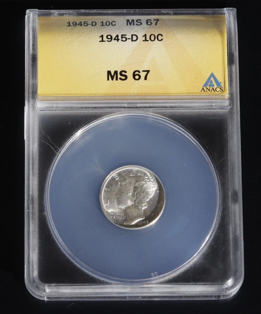 1945-D Mercury Dime MS67 ANACS • Brilliant Uncirculated Condition • WWII Date