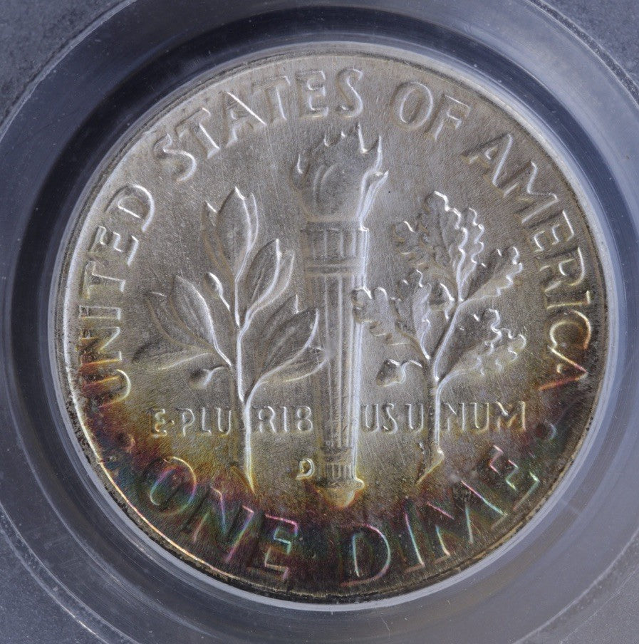 1956-D Roosevelt Dime PCGS MS66 • Reverse Rainbow Toning