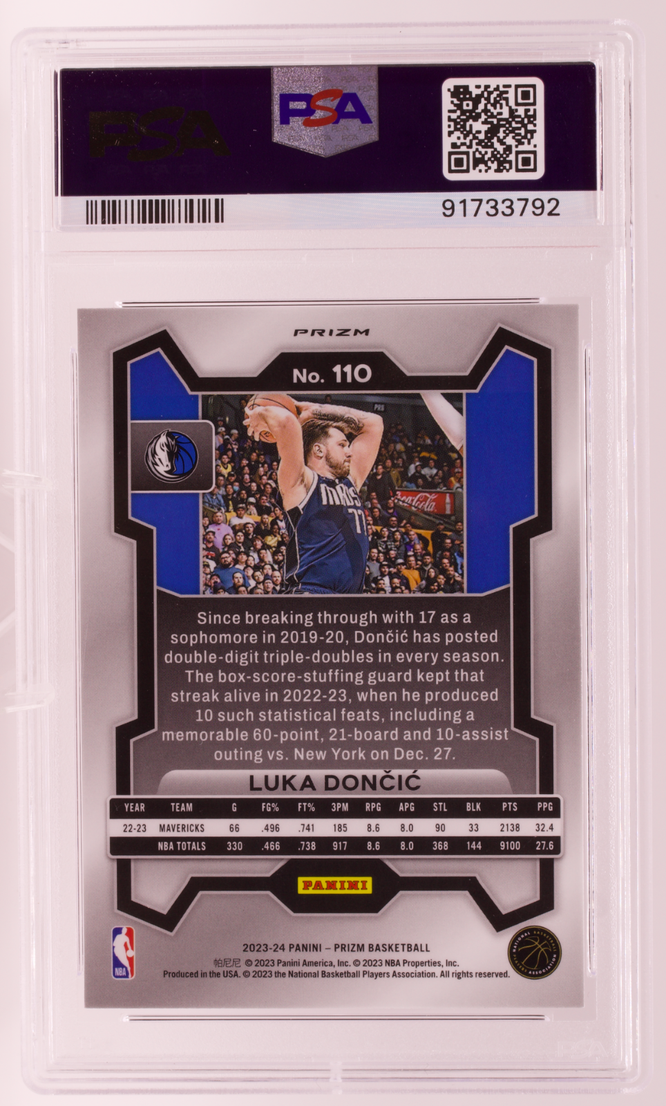 2023-24 Panini Prizm Luka Doncic #110 Pink Ice Prizm Mega PSA 9 MINT Mavericks