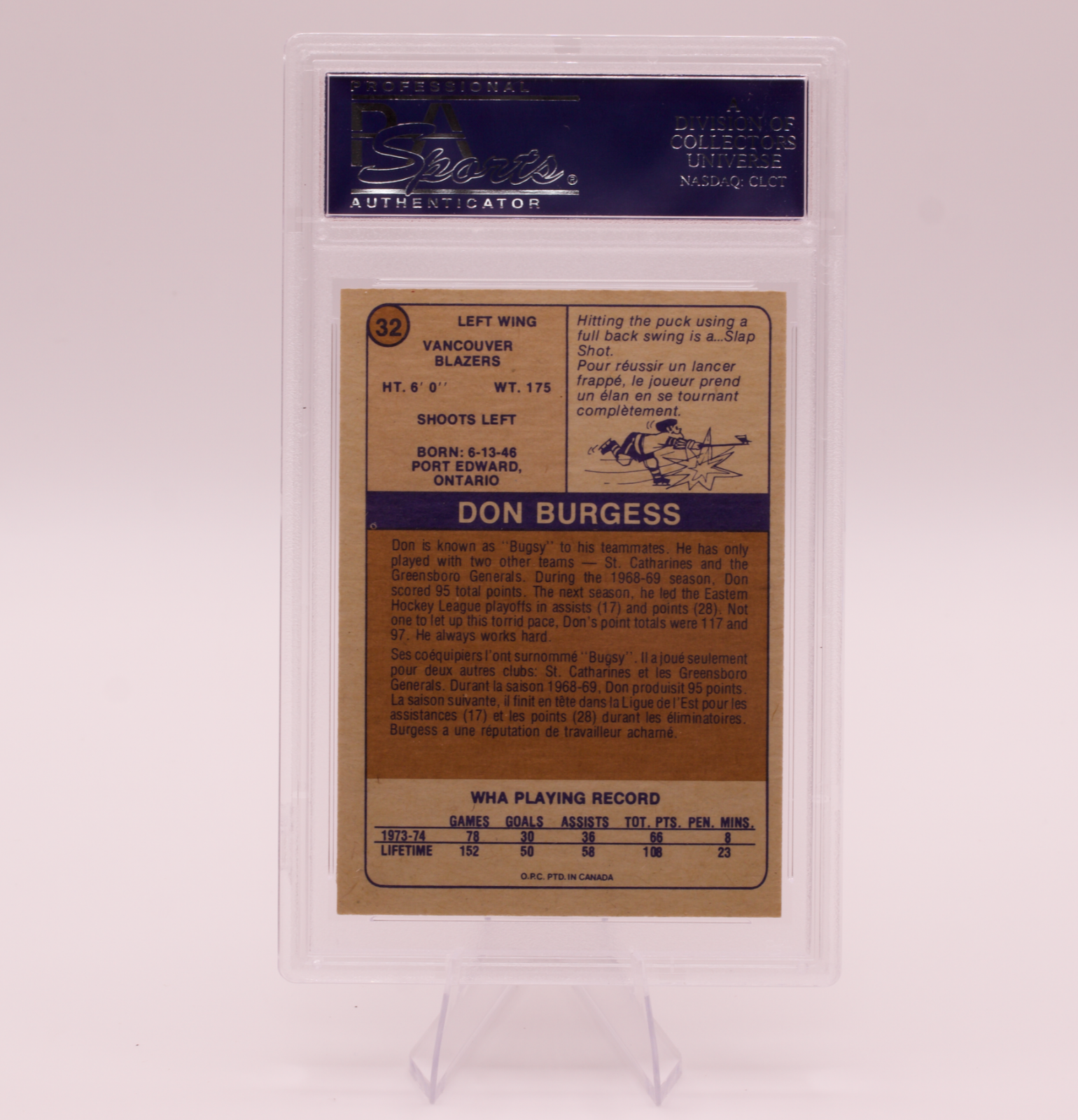 1974 O-Pee-Chee WHA Don Burgess #32 PSA 9 OC MINT Vancouver Blazers Hockey