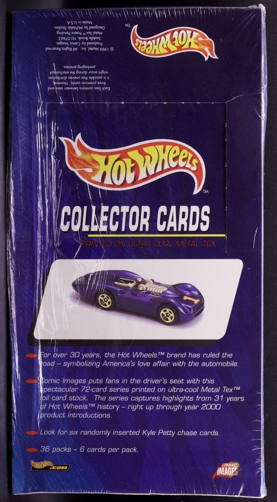 1999 Hot Wheels Collector Cards Sealed Box 36 Packs 6 Cards Per Pack Metal Tex