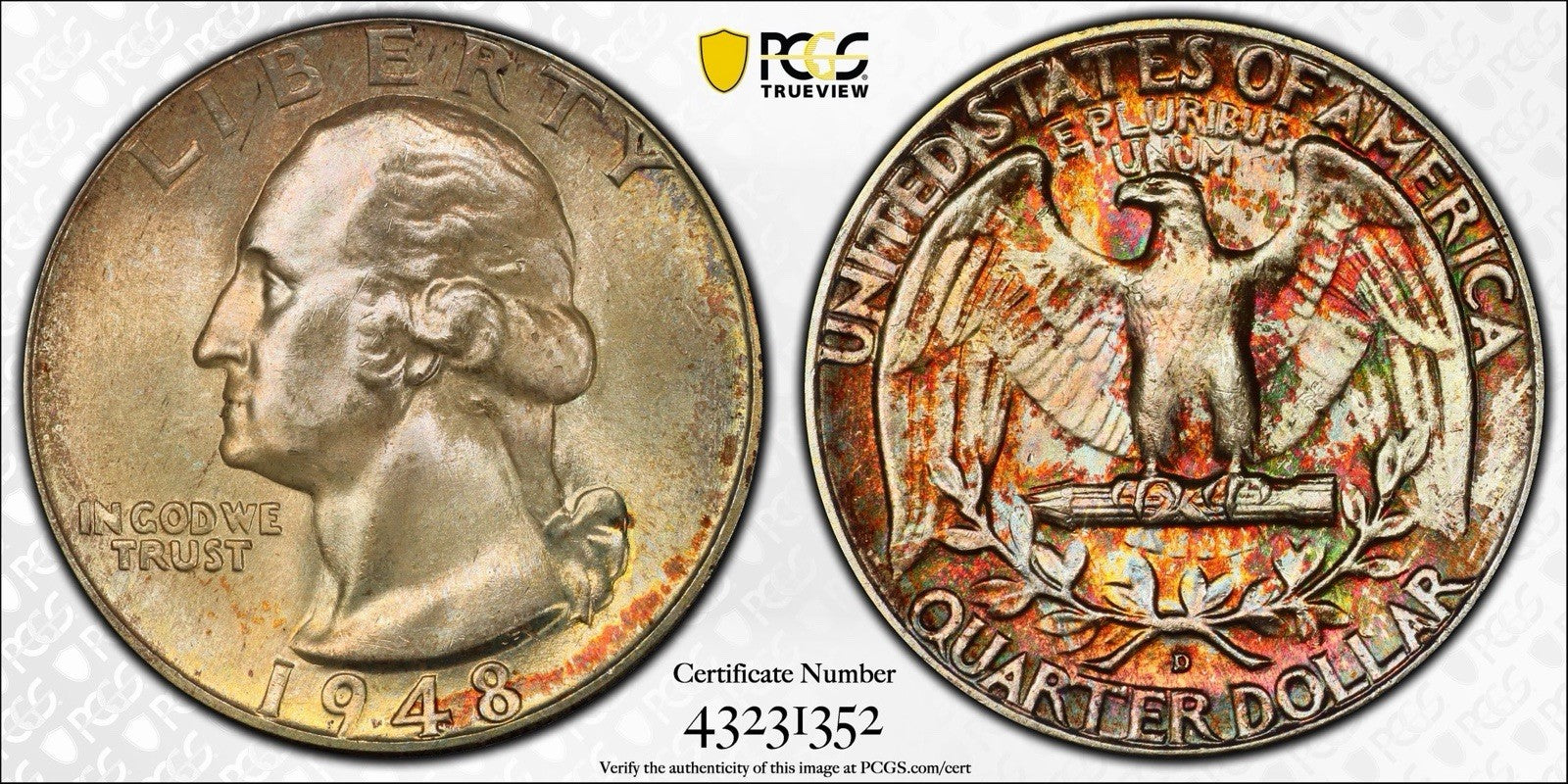 1948-D Washington Quarter PCGS MS67 Reverse Fireball Toned
