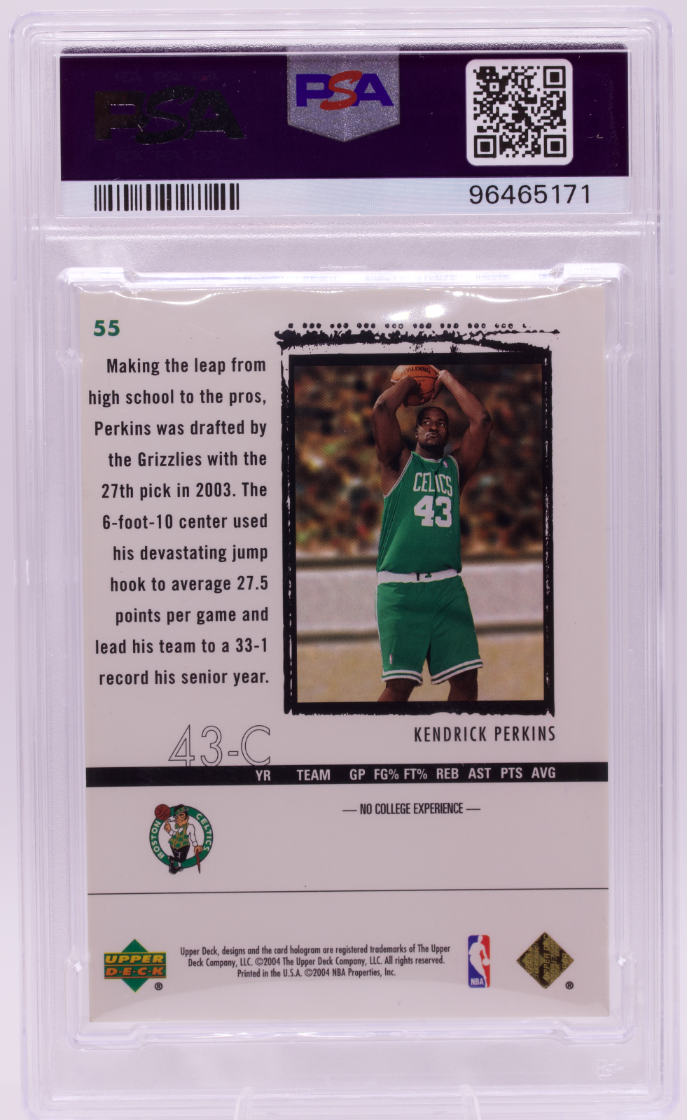 2003-04 UD Exquisite Collection Kendrick Perkins Gold Rookie /25 PSA 9