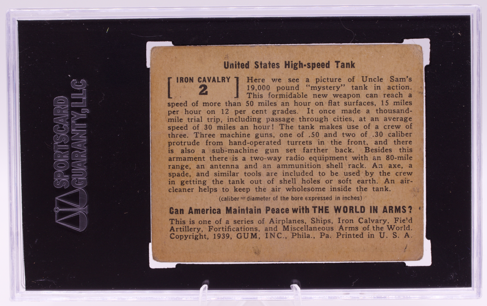 1939 Gum Inc World In Arms #2 US High Speed Tank SGC 1.5 Fair Iron Cavalry WW2
