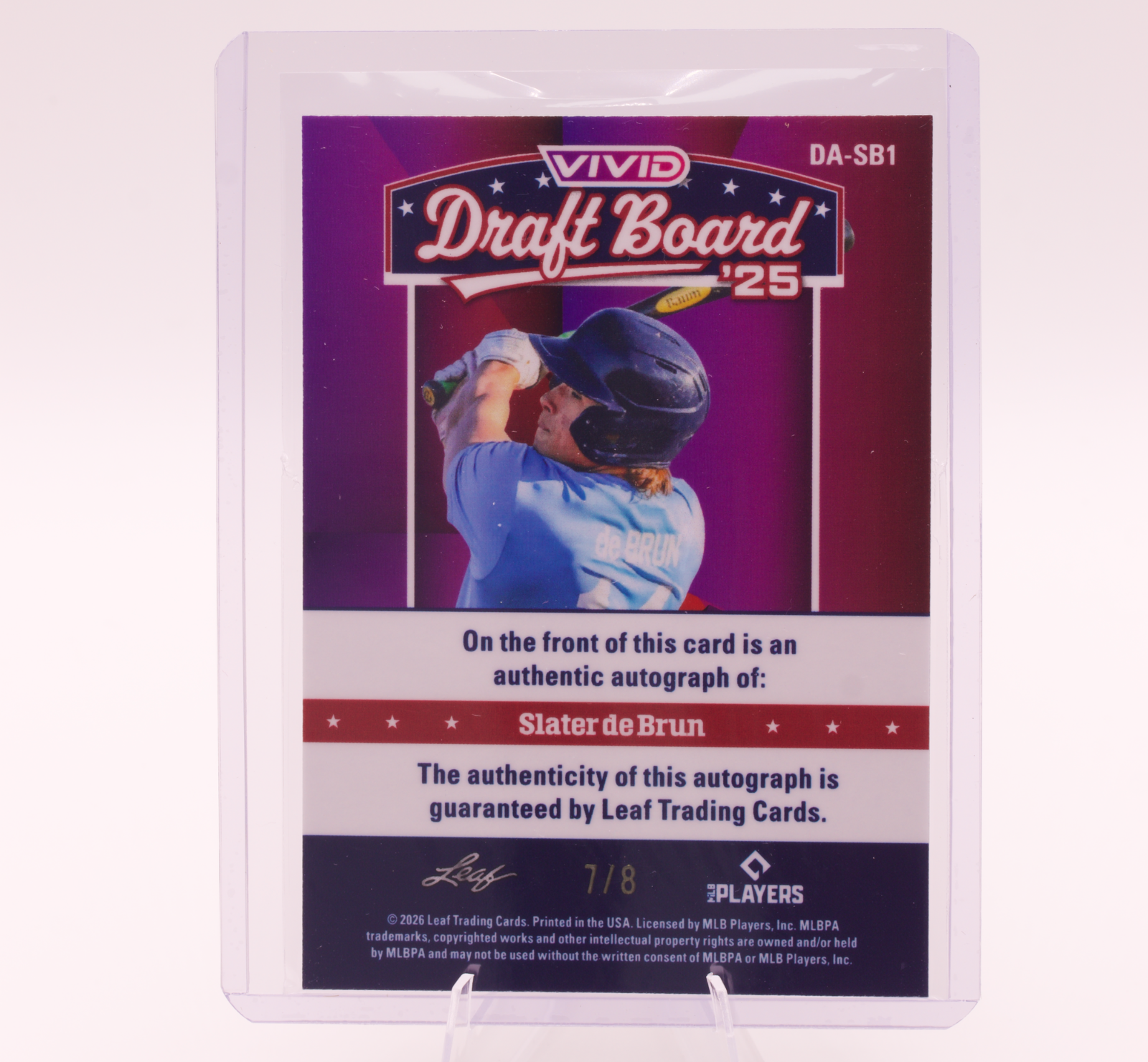 2026 Leaf Vivid Draft Board Slater de Brun Auto 7/8 Rays Orioles 1st Round Pick