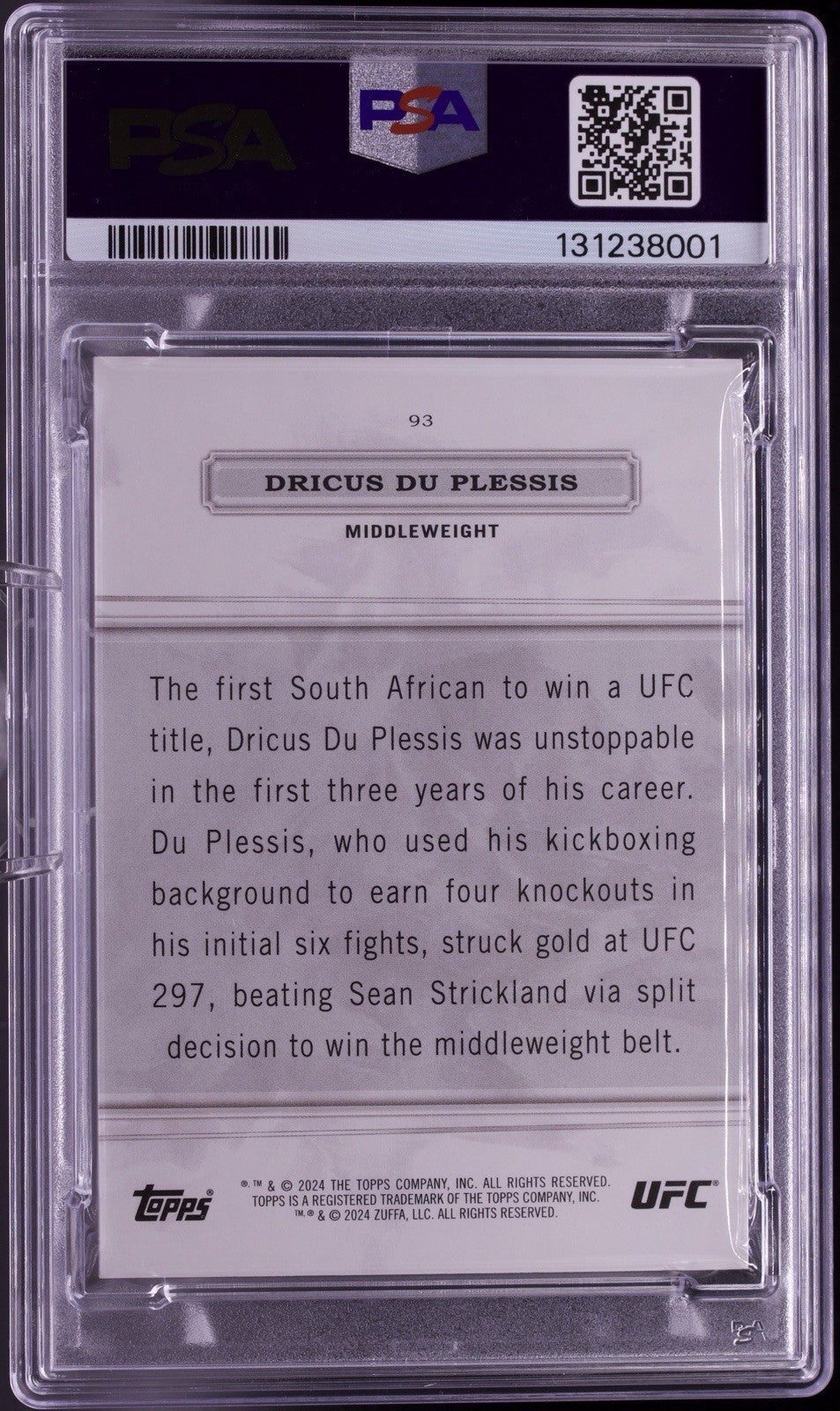 2024 Topps Royalty UFC Dricus Du Plessis Gold #93 /10 PSA 8 NM-MT Card