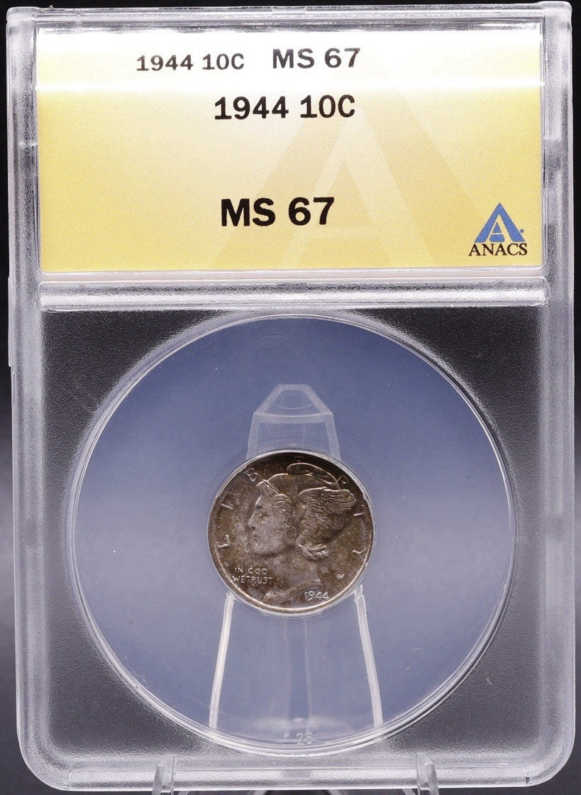 1944 Mercury Dime MS67 ANACS • Light Golden Toning • High-End Eye Appeal