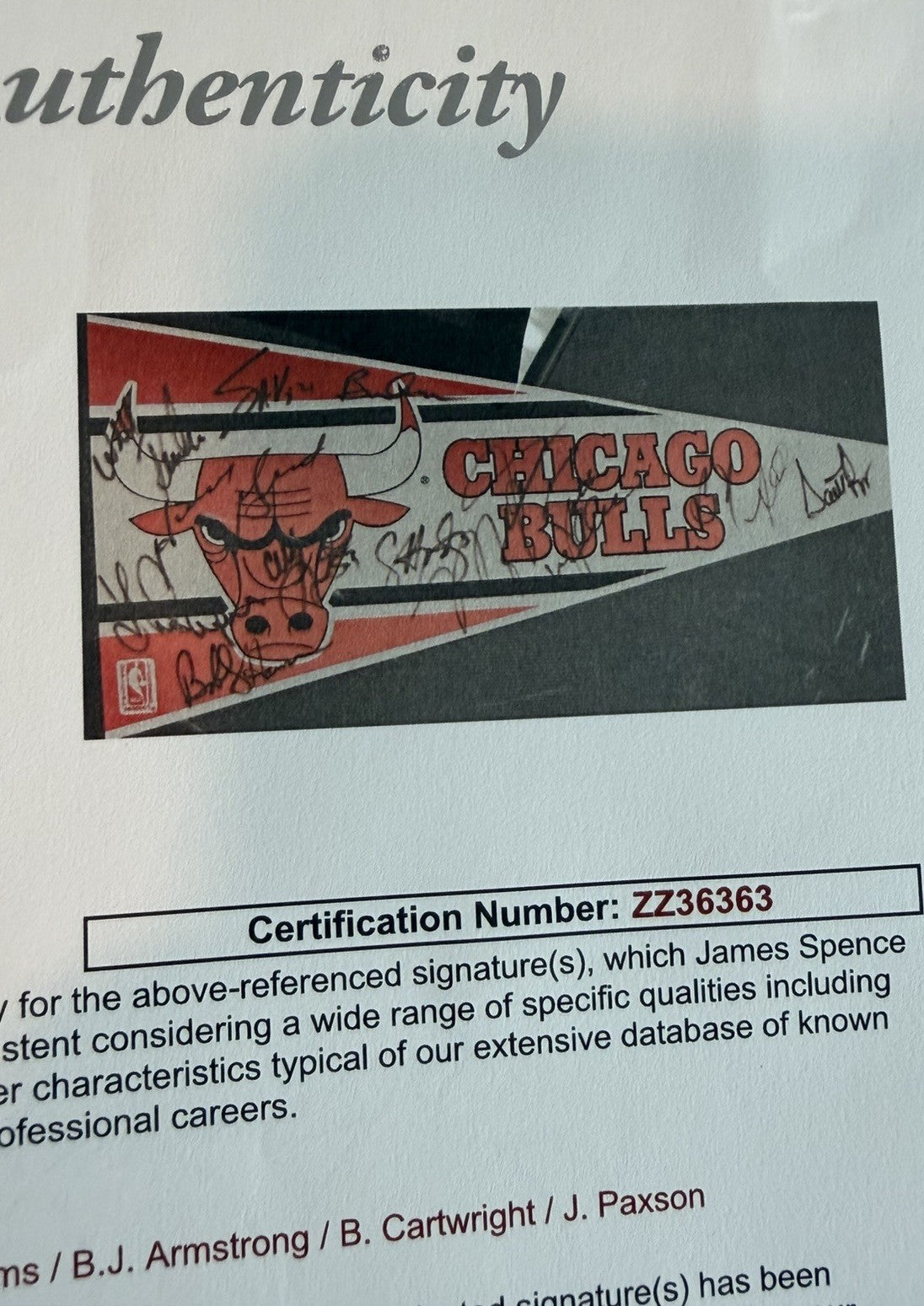 1991-92 Chicago Bulls Team Signed Pennant Michael Jordan Pippen JSA Beckett LOA