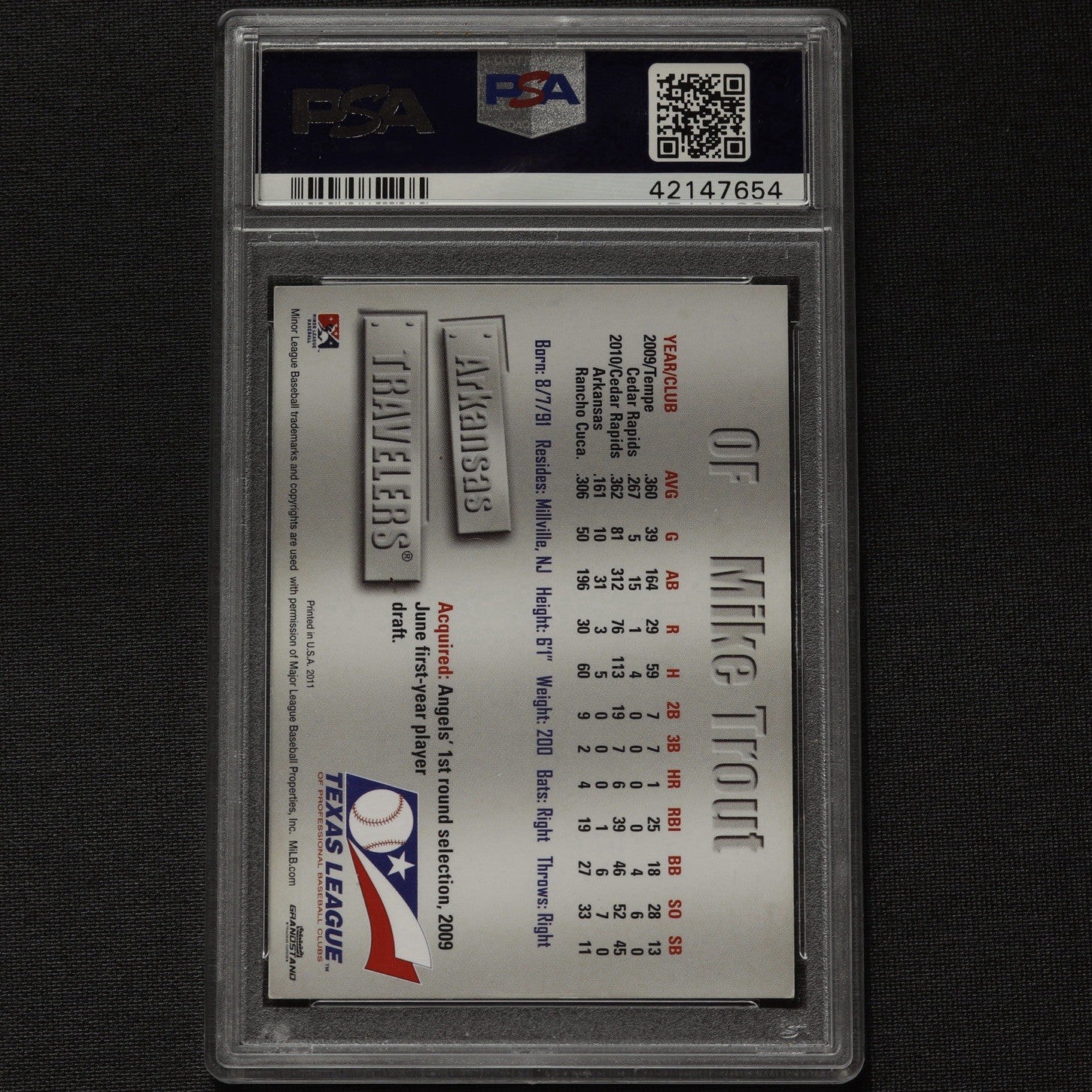 2011 Grandstand Mike Trout Auto • Texas League Top Prospect • PSA/DNA Authentic