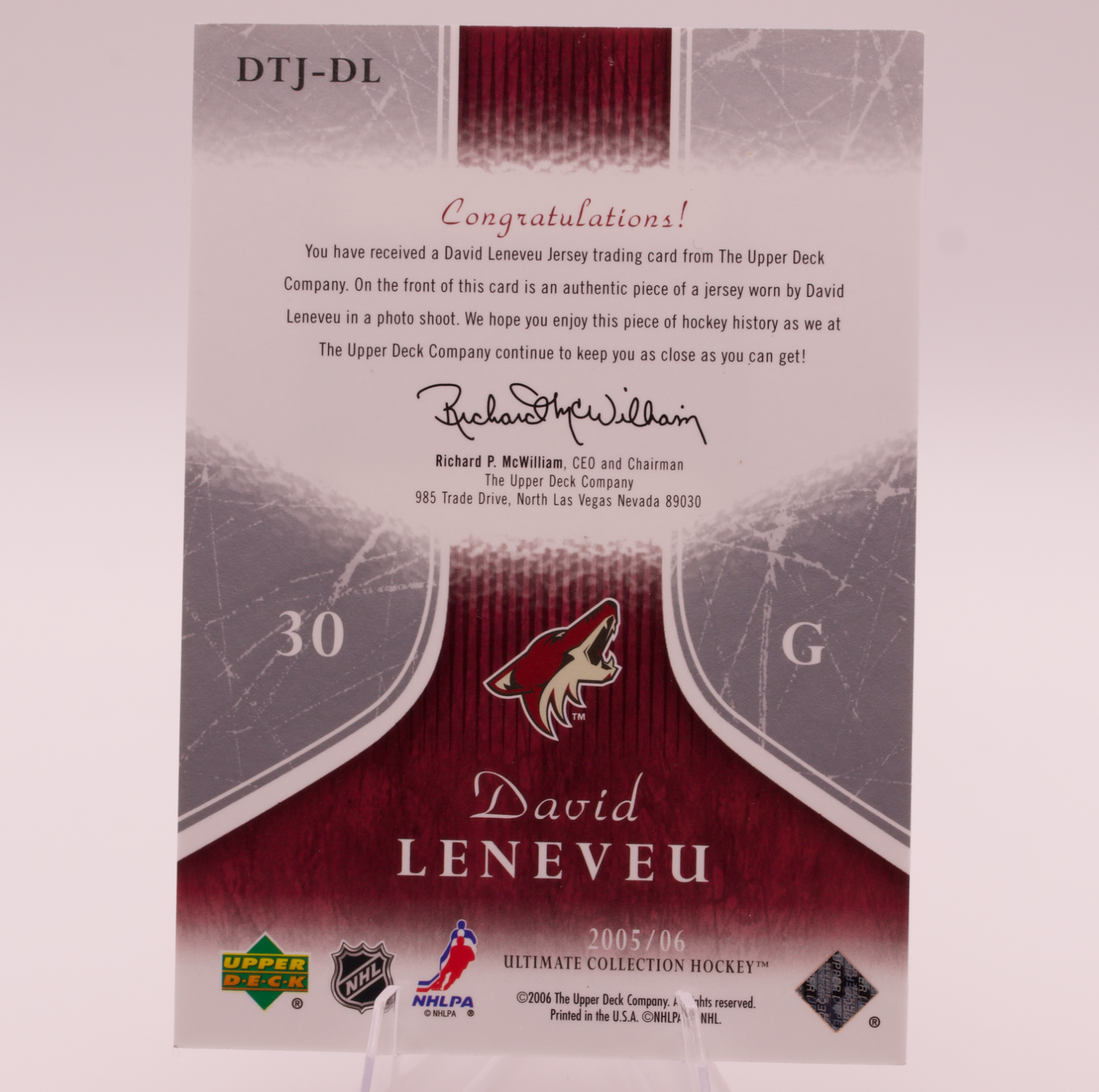 2005-06 Upper Deck Ultimate Collection David Leneveu Debut Threads Jersey /250