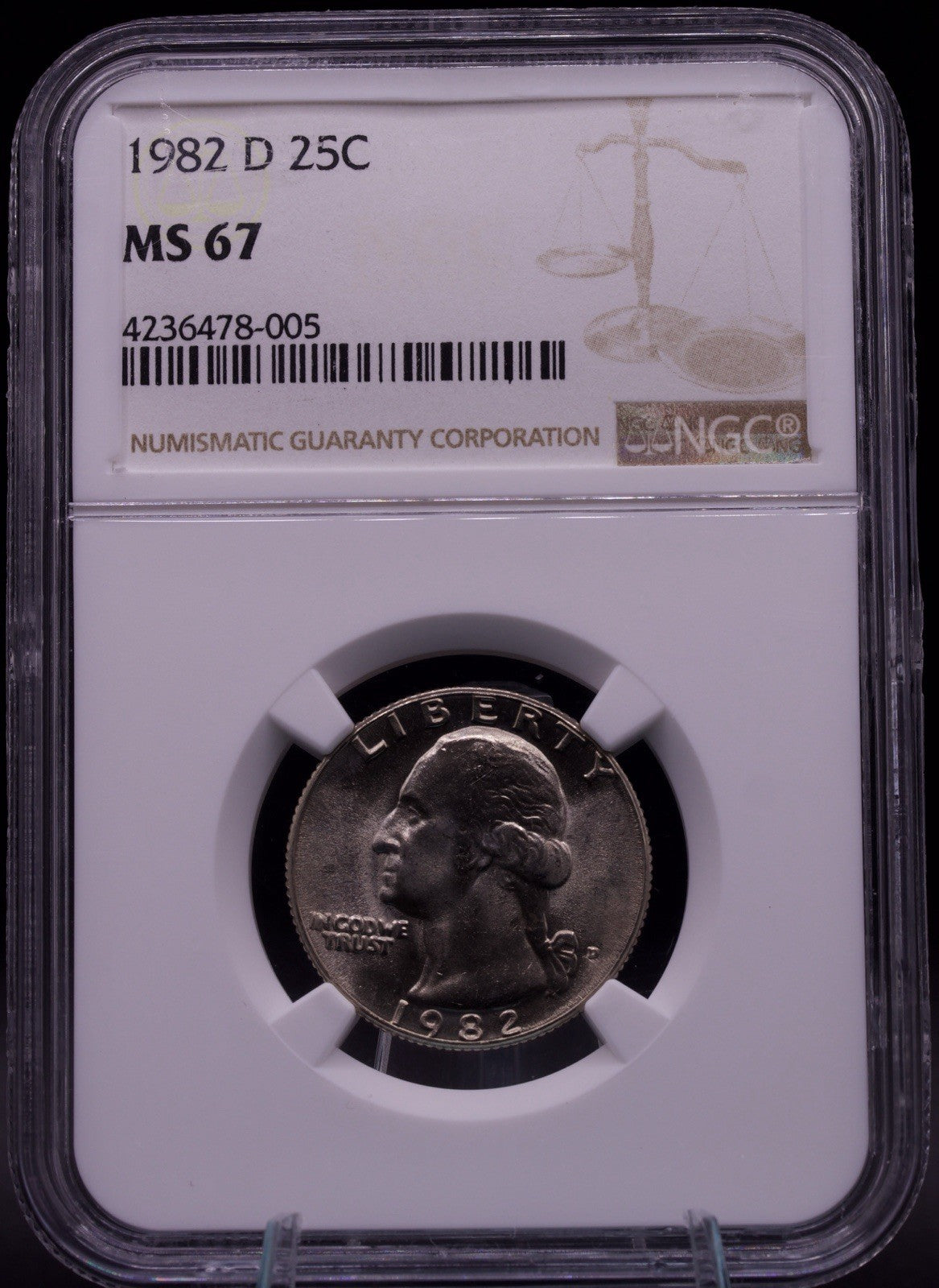 1982-D Washington Quarter NGC MS67 Gem Uncirculated Clad 25C US Coin