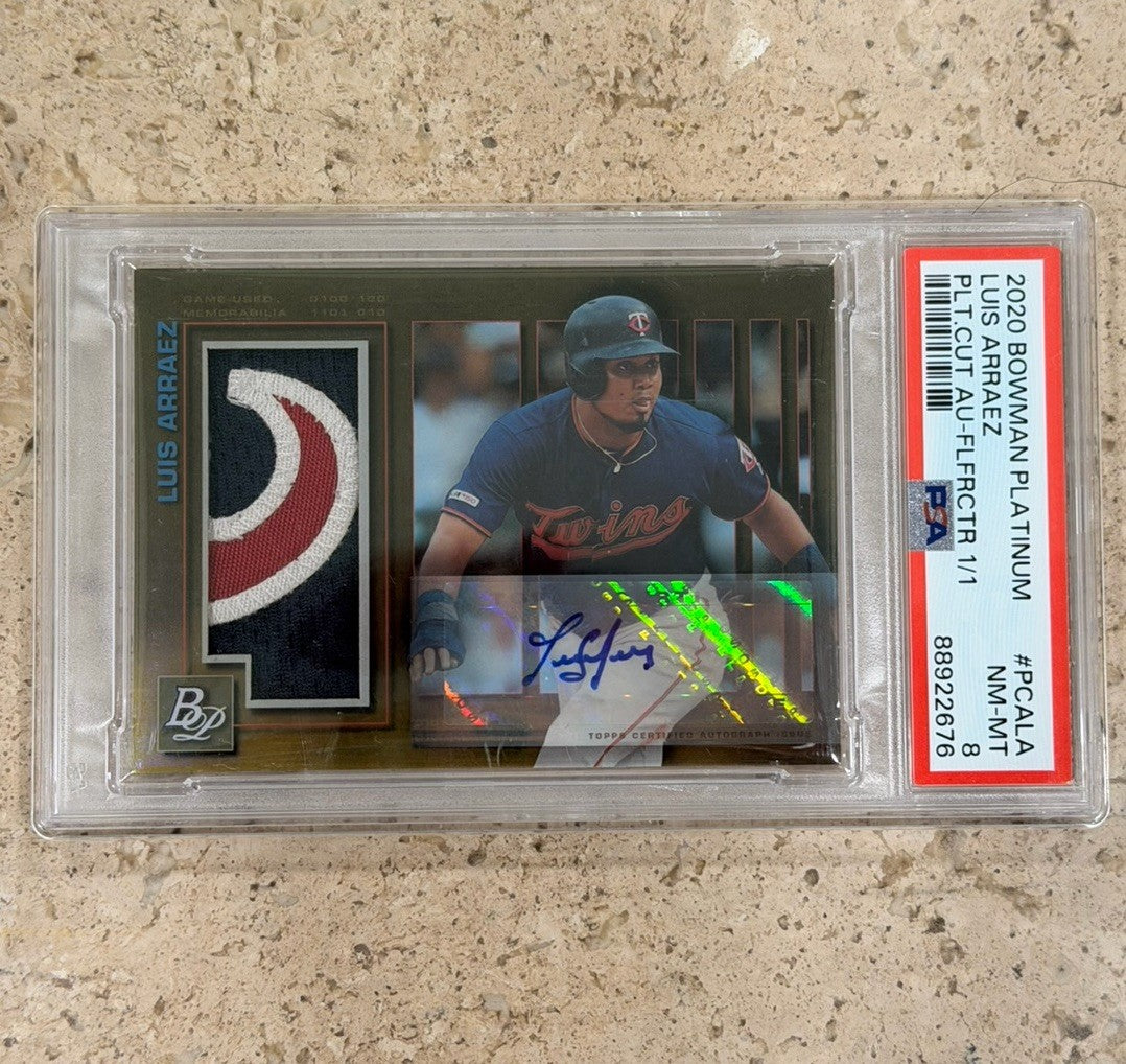 2020 Bowman Platinum Luis Arraez Platinum Cut Auto Patch 1/1 PSA 8