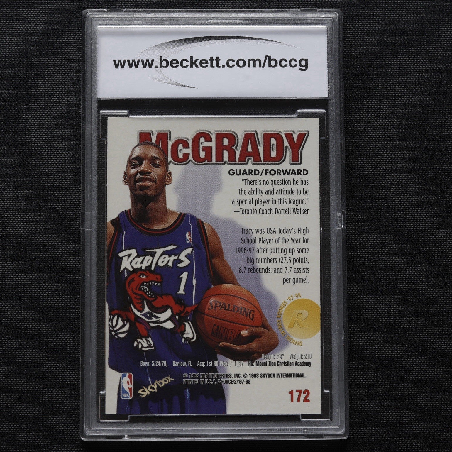 1997-98 SkyBox Z-Force Tracy McGrady Rookie #172B Error BCCG 10 Mint or Better