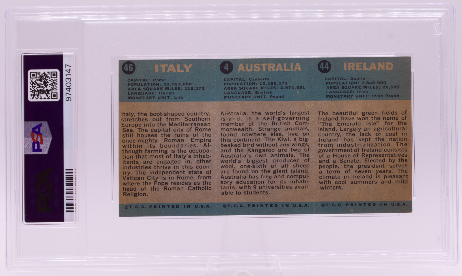1963 Flag Midgee Cards Ireland Australia Italy PSA EX 5 Uncut Strip
